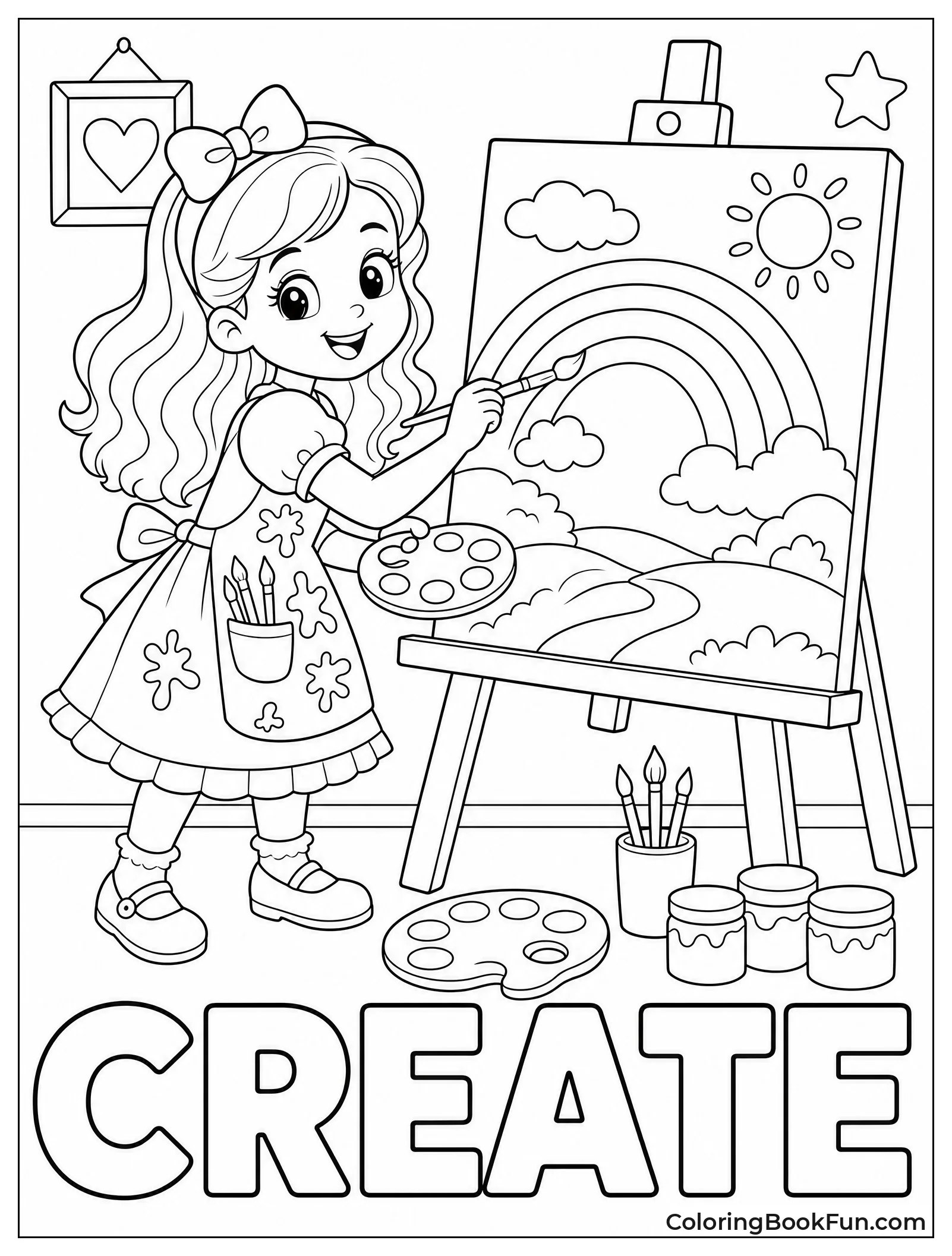 Girl Painting Rainbow Landscape