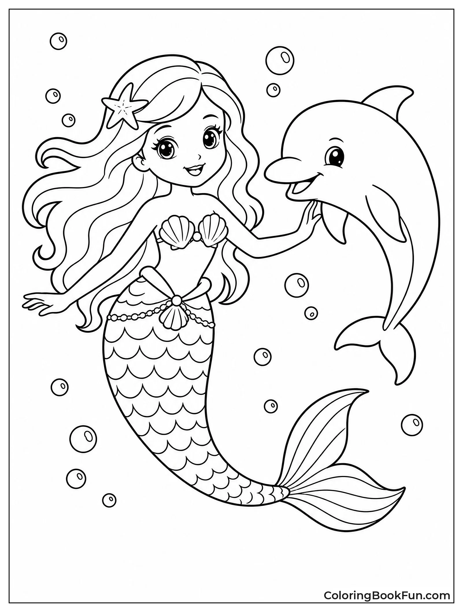 Mermaid Girl Swimming with Dolphin
