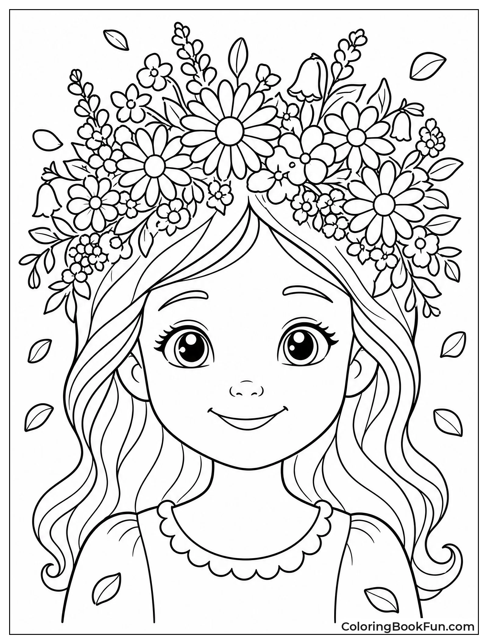 Girl Wearing Flower Crown of Daisies