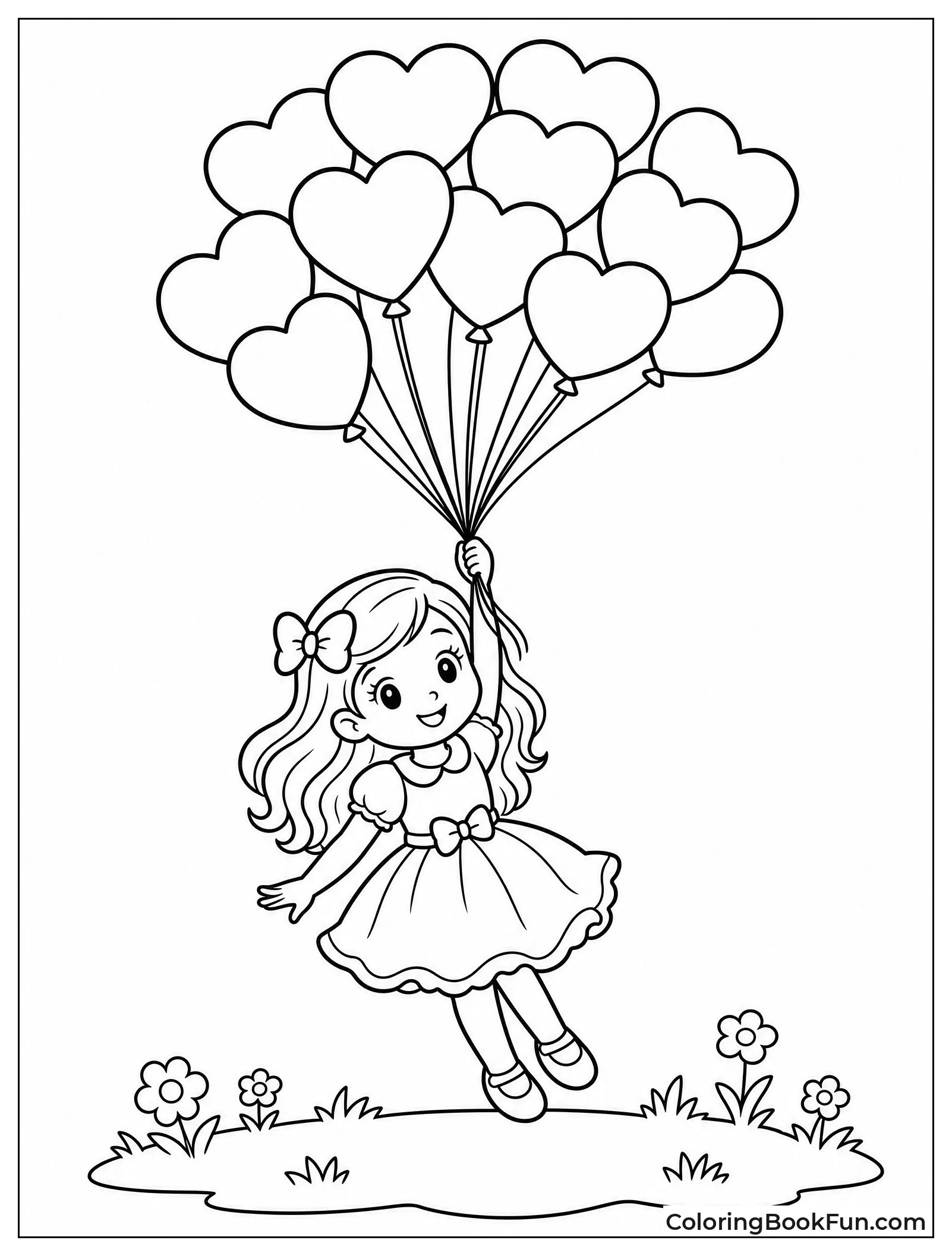 Girl Lifted by Heart Balloons