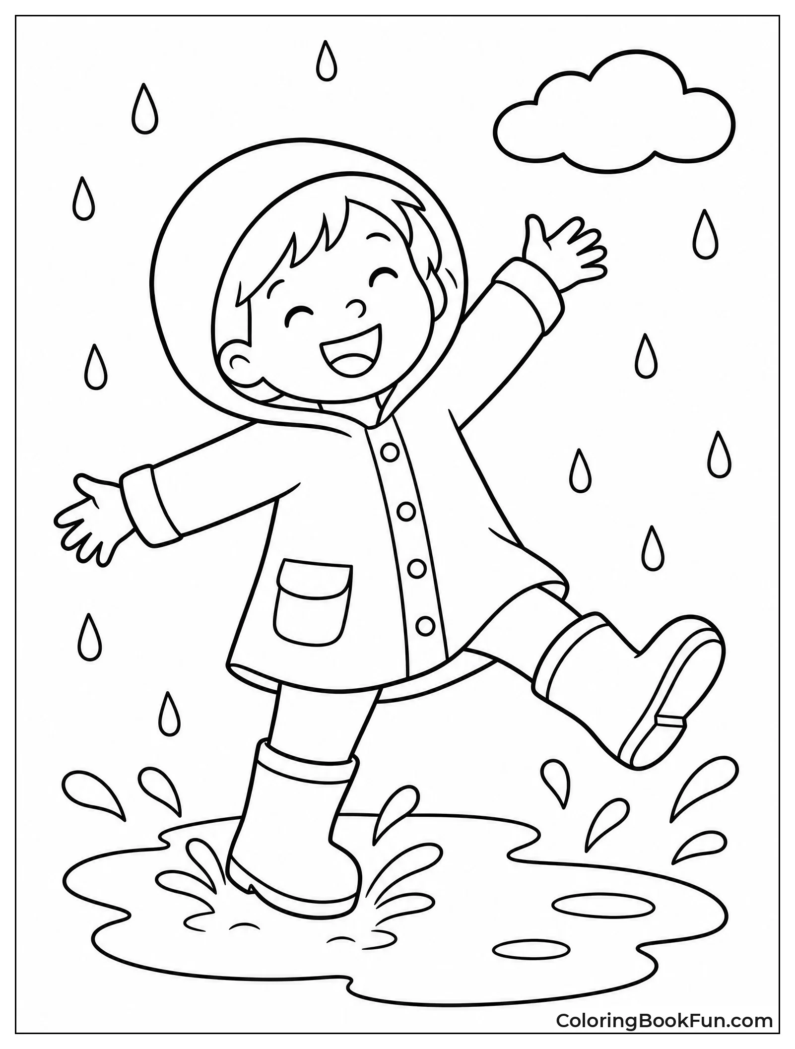 Child Splashes in Rain Puddles