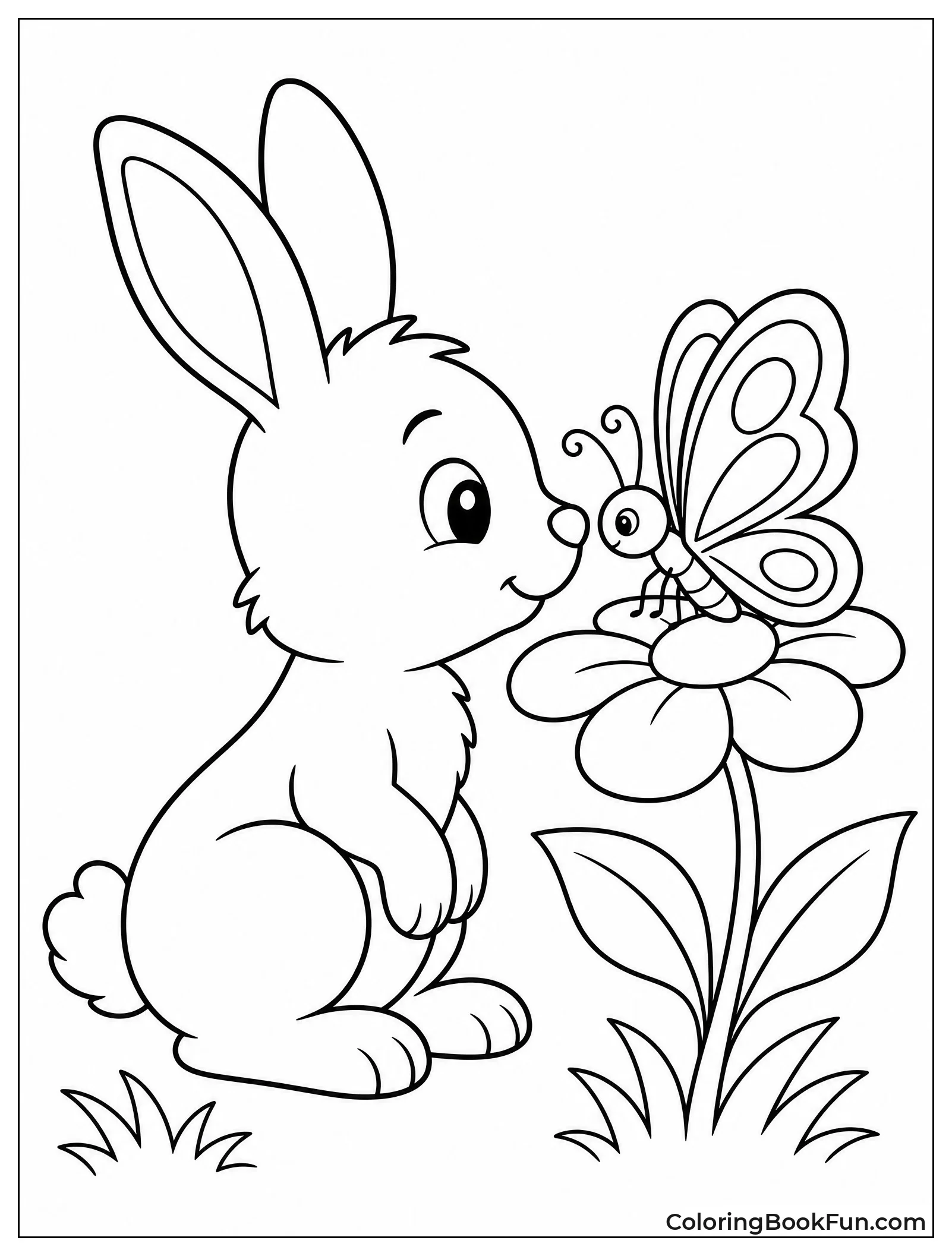 Rabbit and Butterfly on Flower