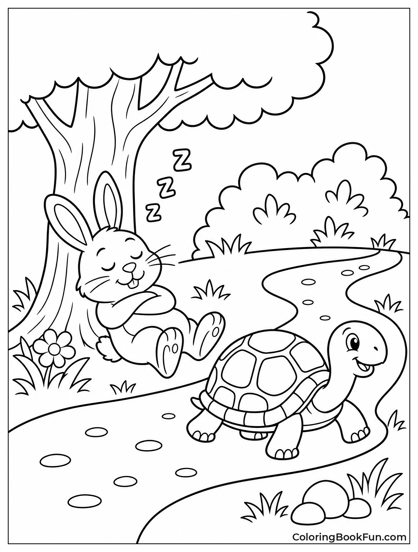 Rabbit Sleeping While Tortoise Passes