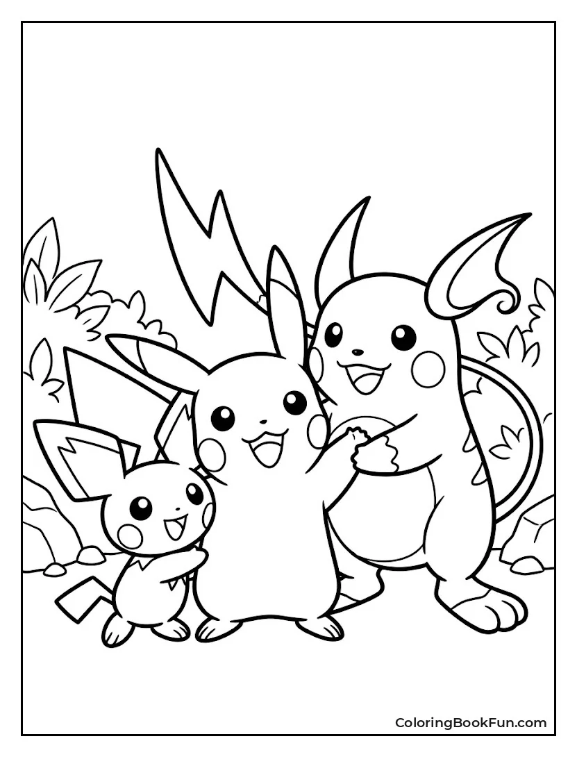 Happy Raichu Family Standing Together