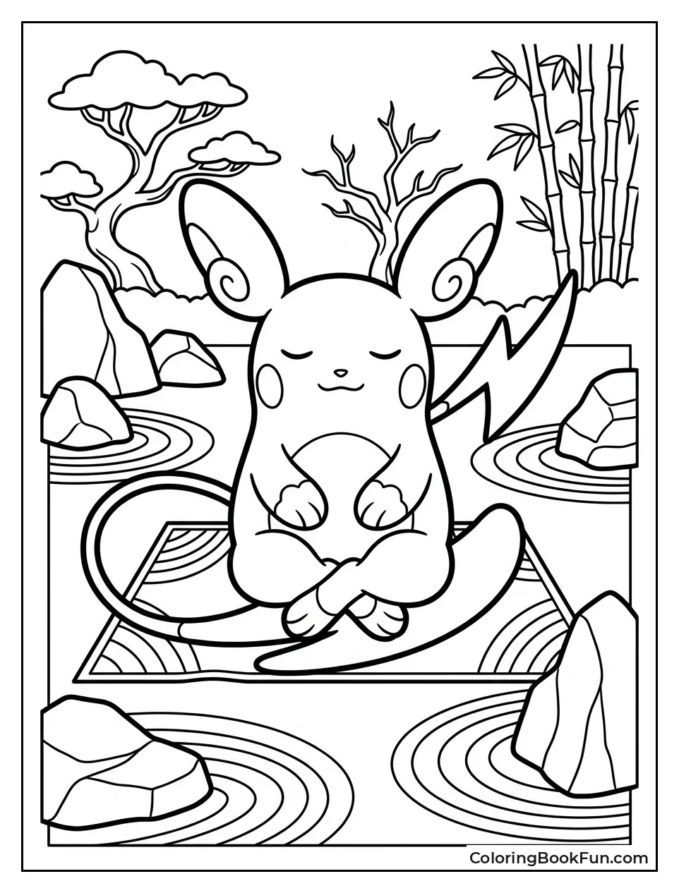 Raichu Meditating in Zen Garden