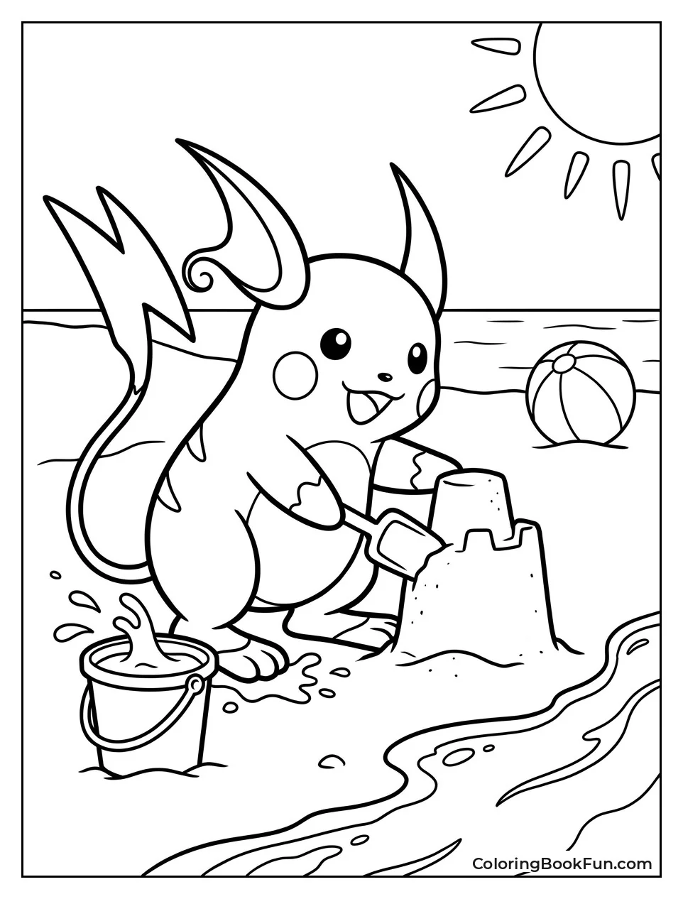 Raichu Building Sandcastle at Beach