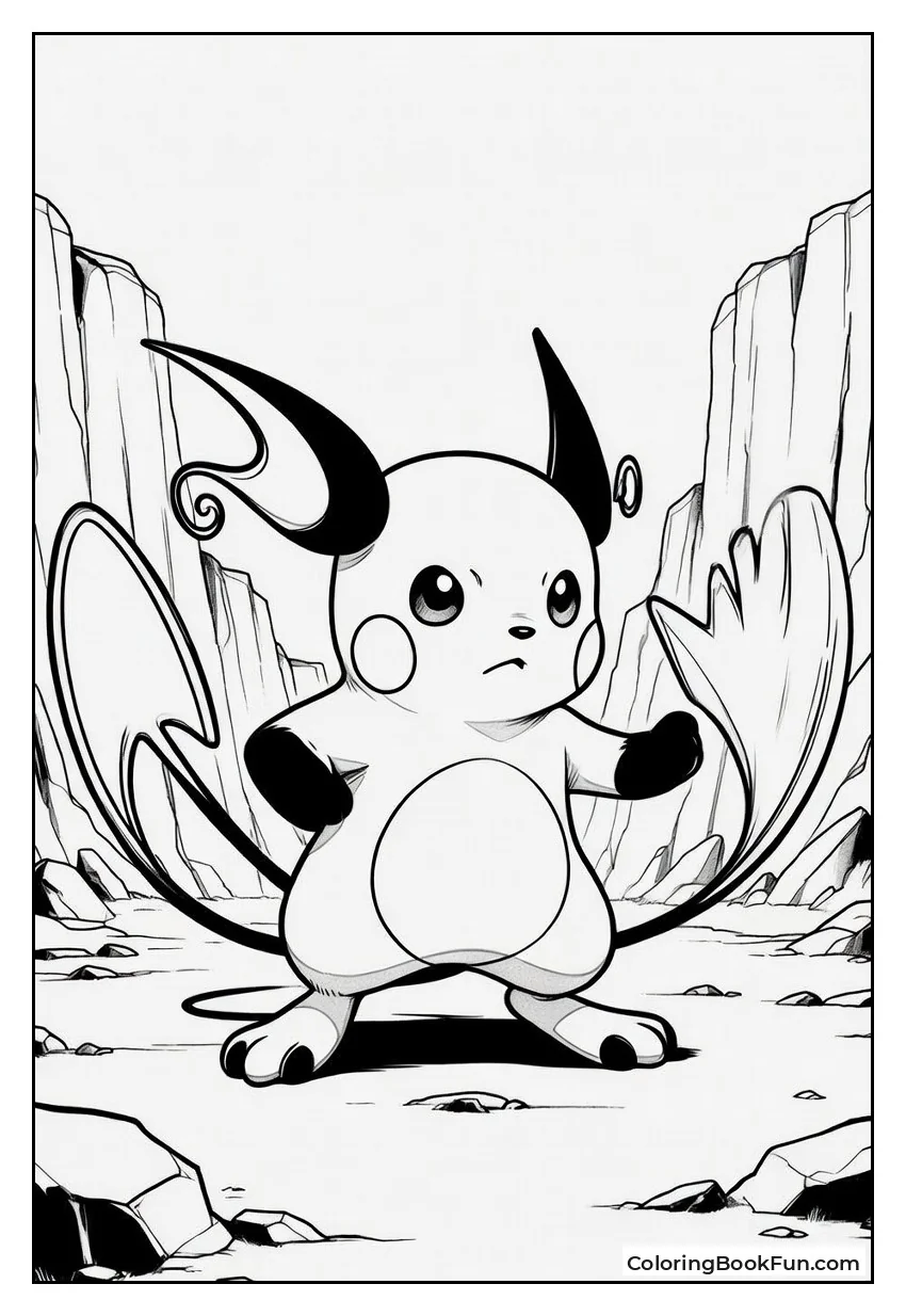 Raichu Battling Jolteon in Canyon