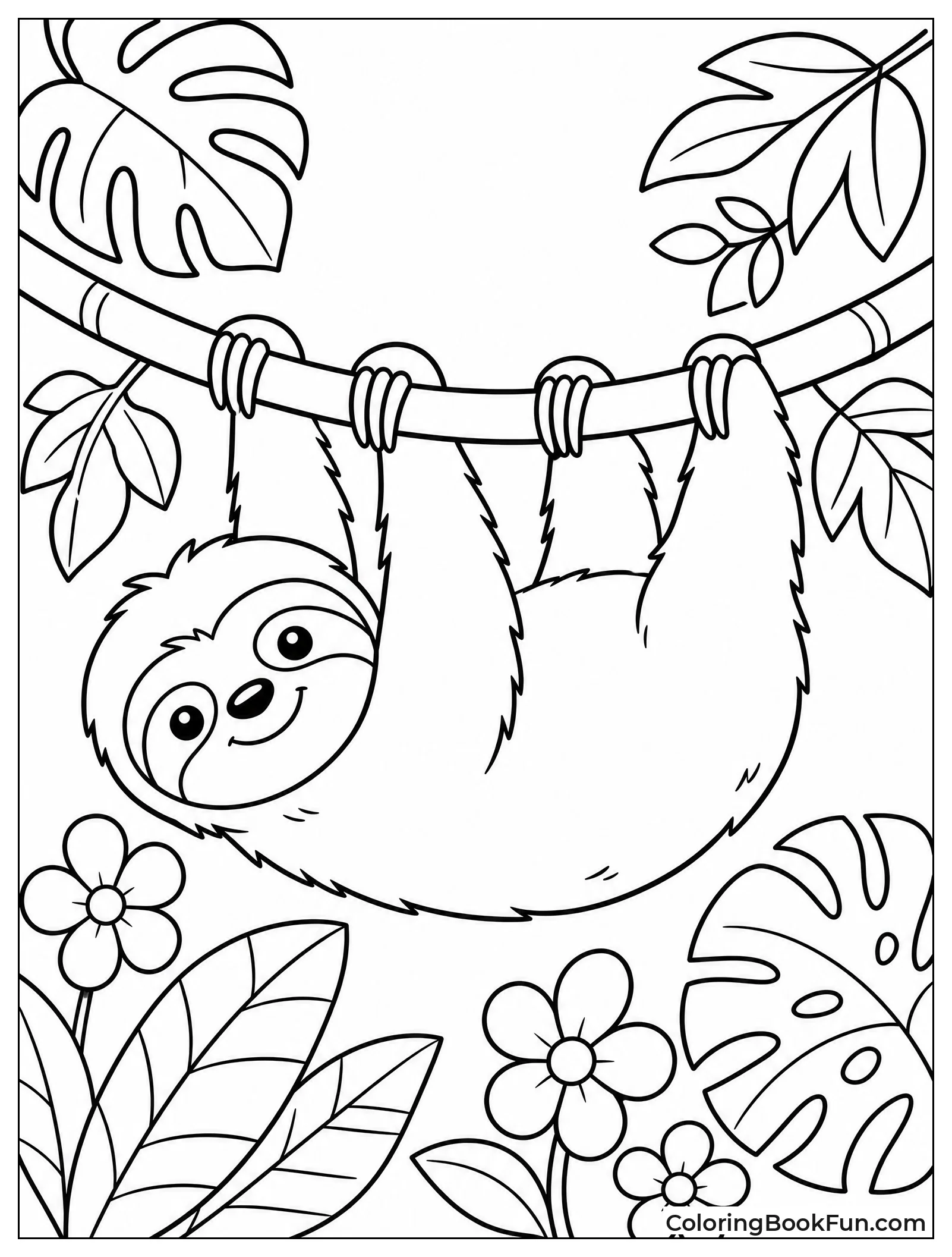 Lazy Sloth Hanging from Vine