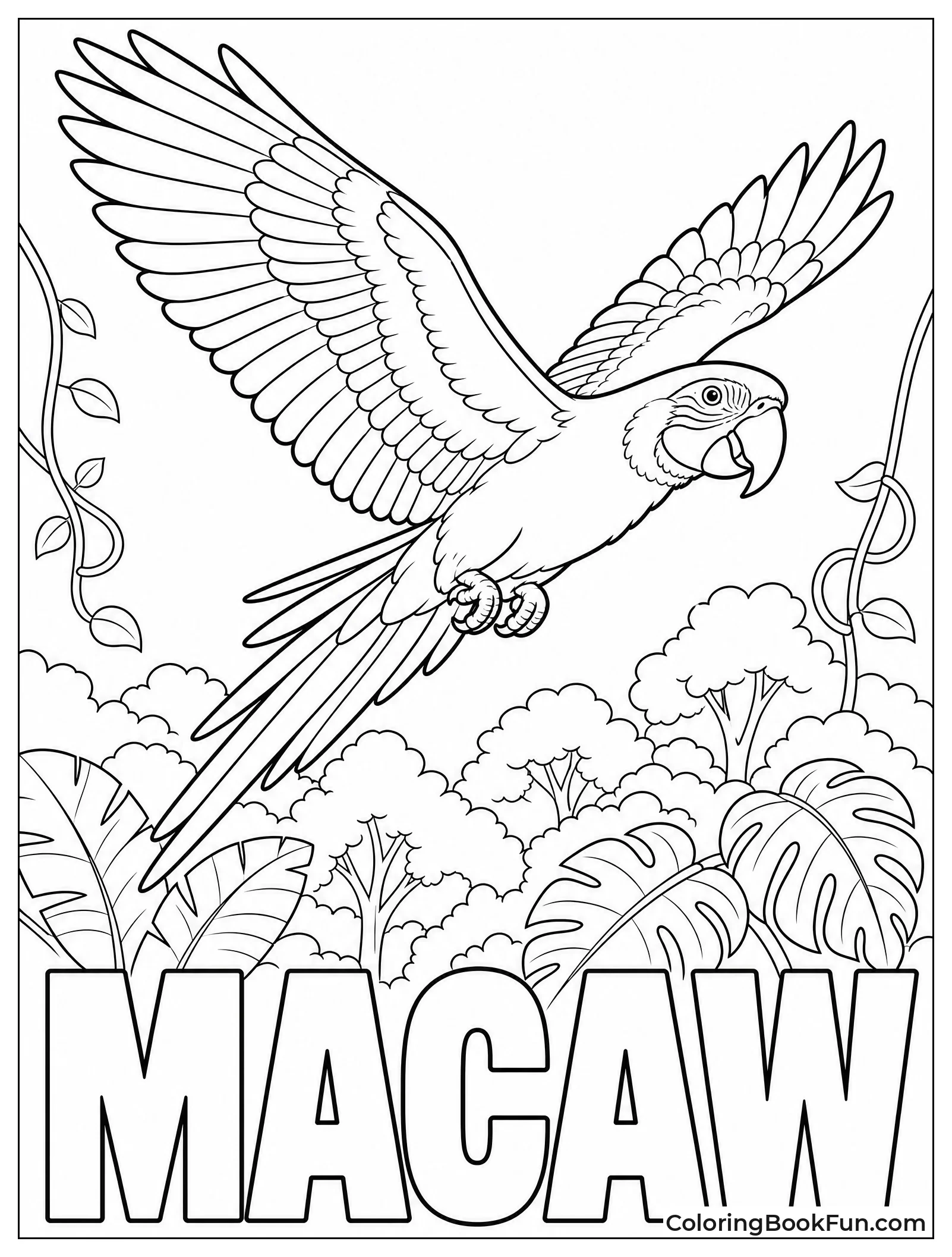 Macaw Flying Over Rainforest Trees