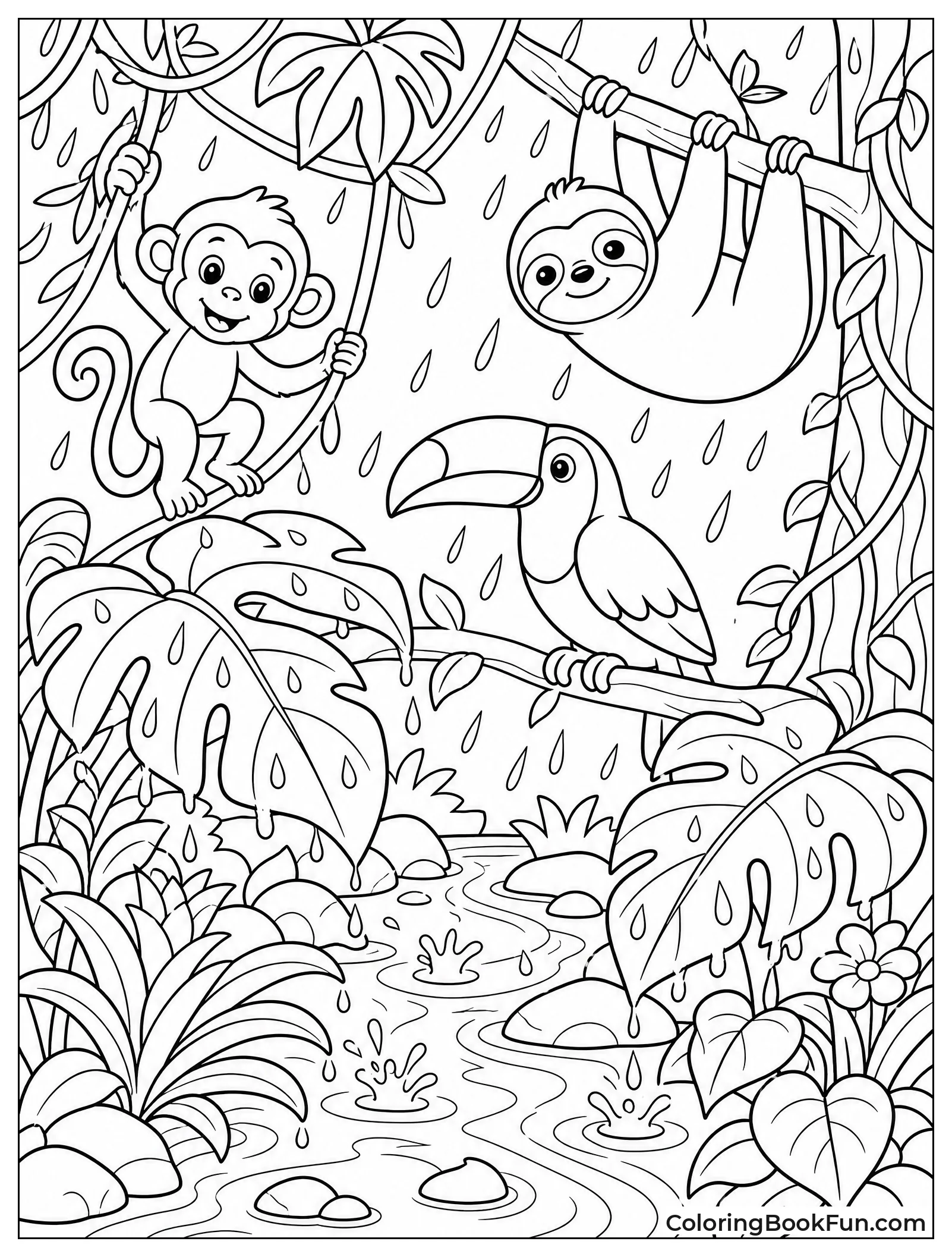 Rain Falling on Jungle Leaves