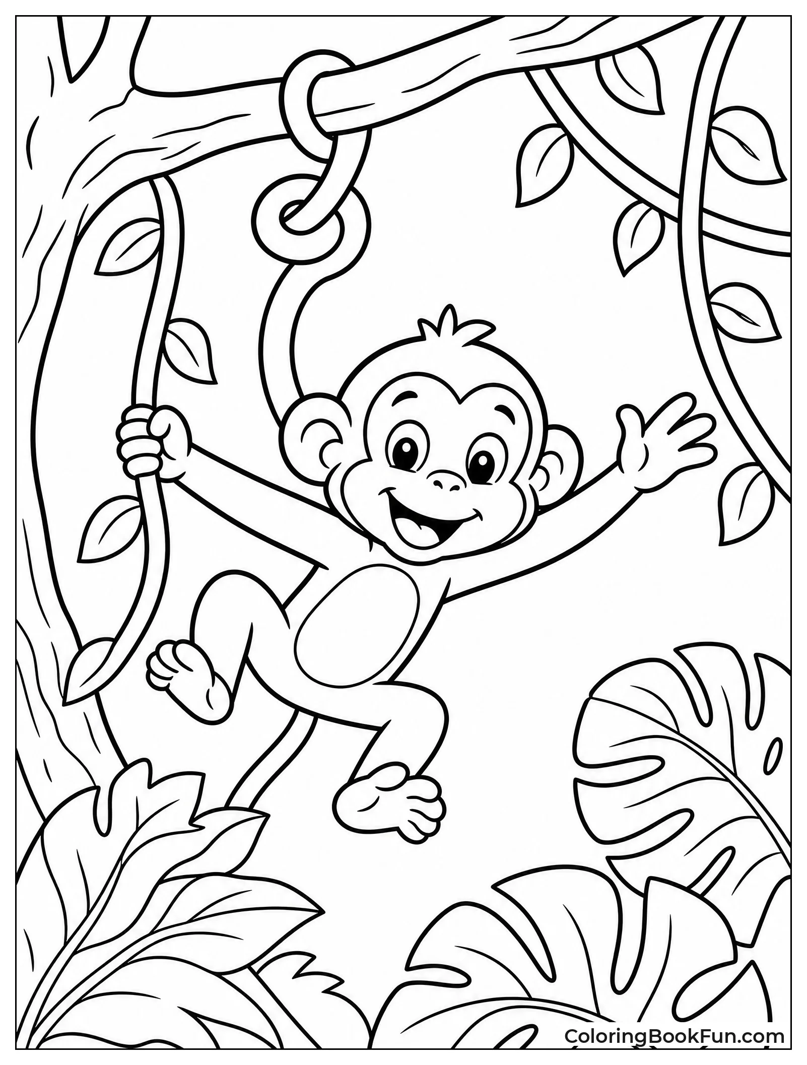 Monkey Swinging on Jungle Vines