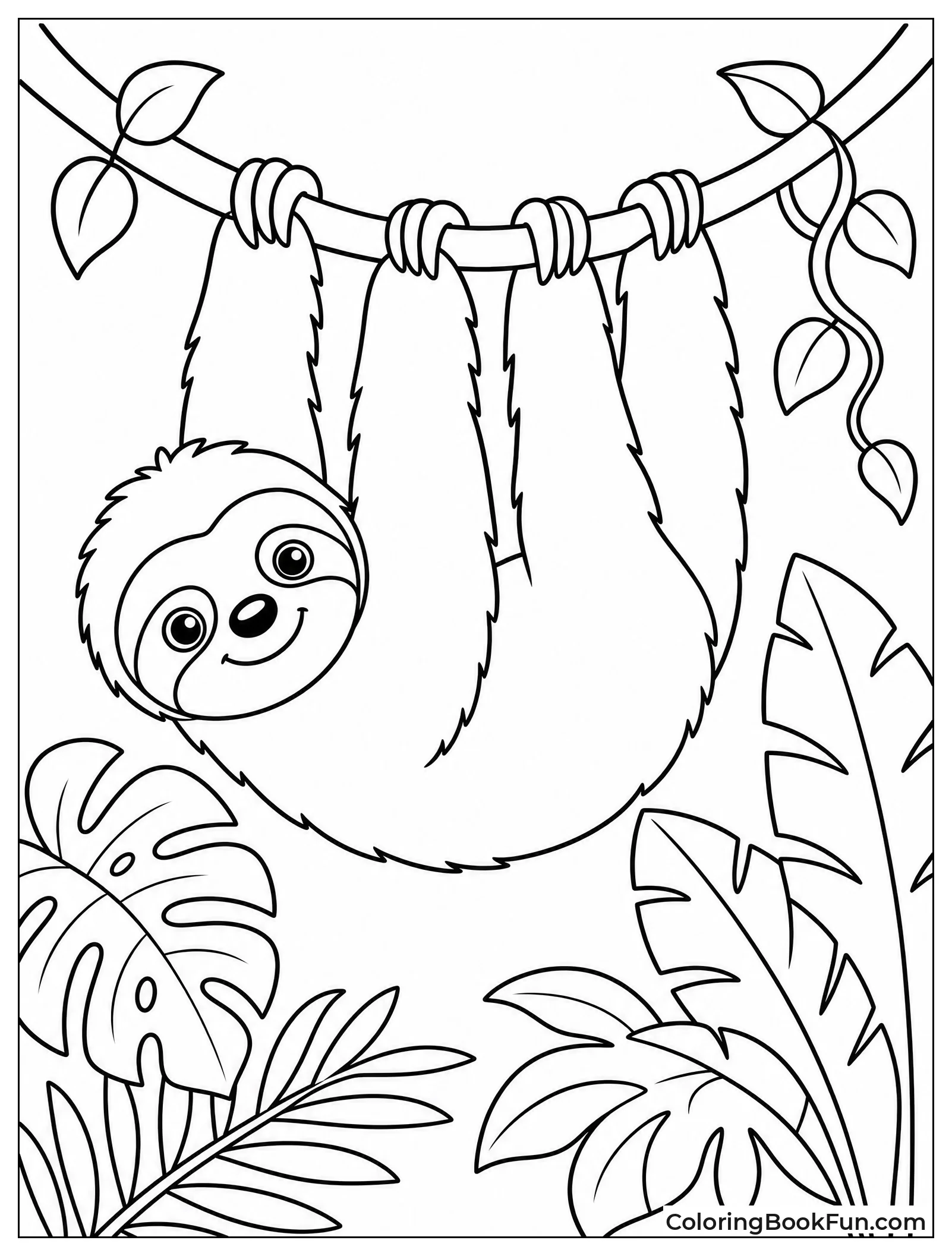 Sleepy Sloth Hanging from Vine