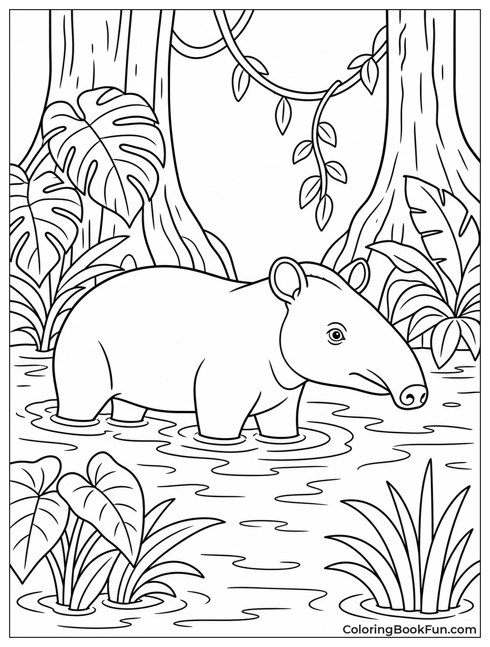 Tapir Wading in Shallow Water