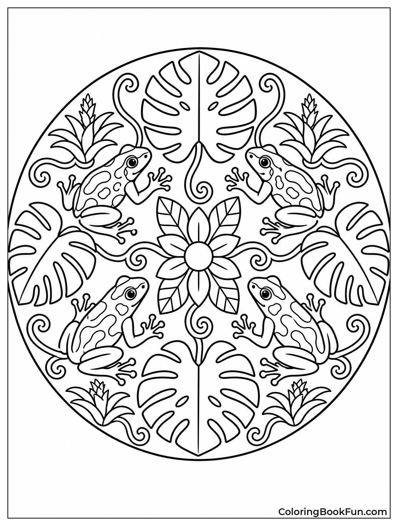 Frogs and Leaves in Mandala