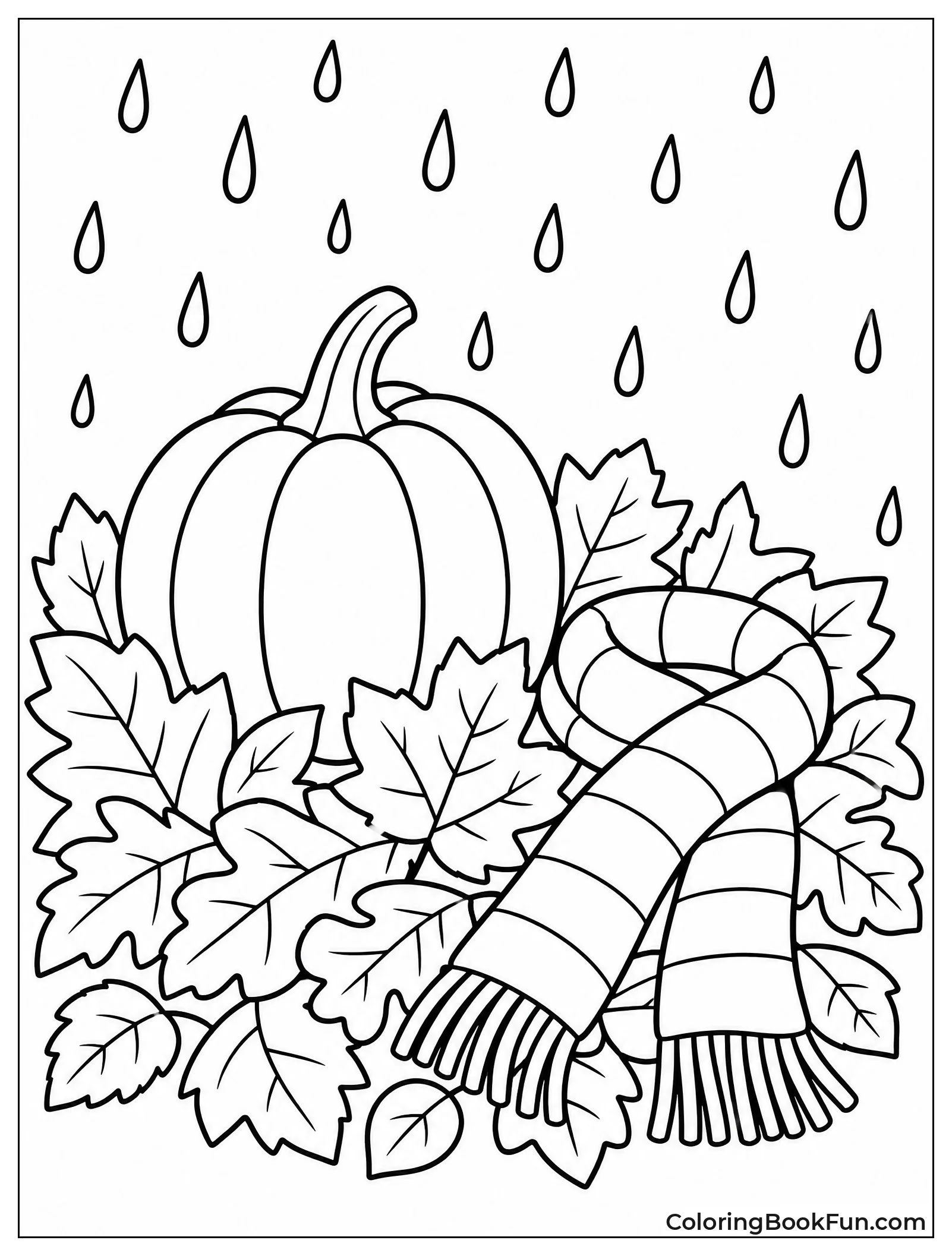Rain on Autumn Leaves and Pumpkin