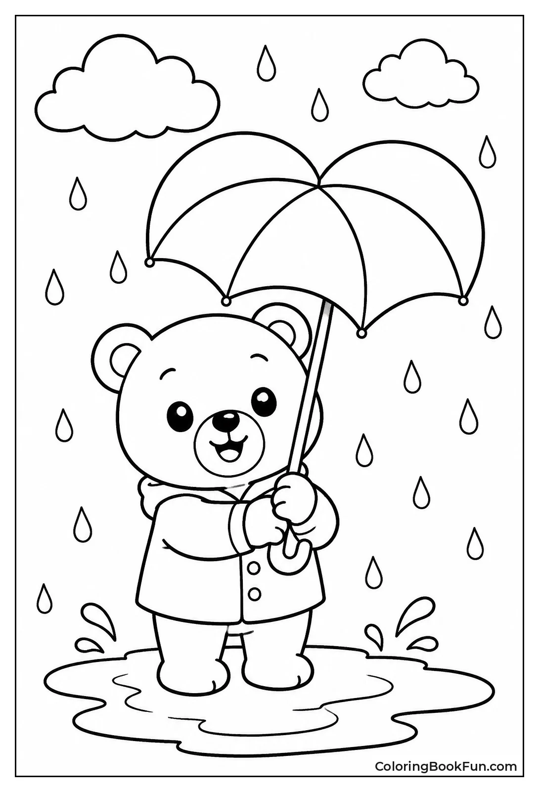 Bear Holds Heart Umbrella in Rain