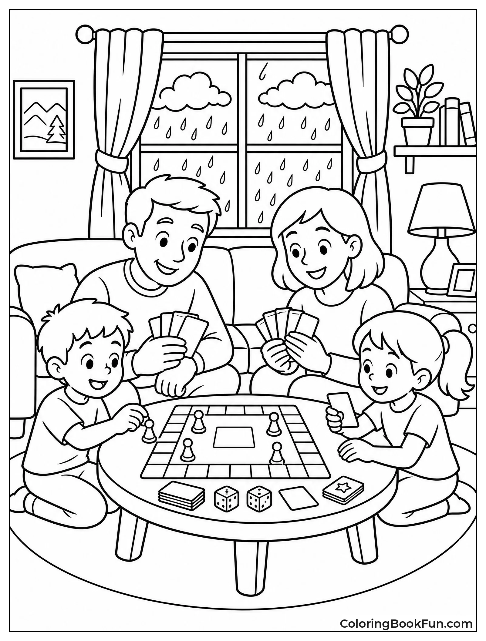 Family Plays Games on Rainy Day
