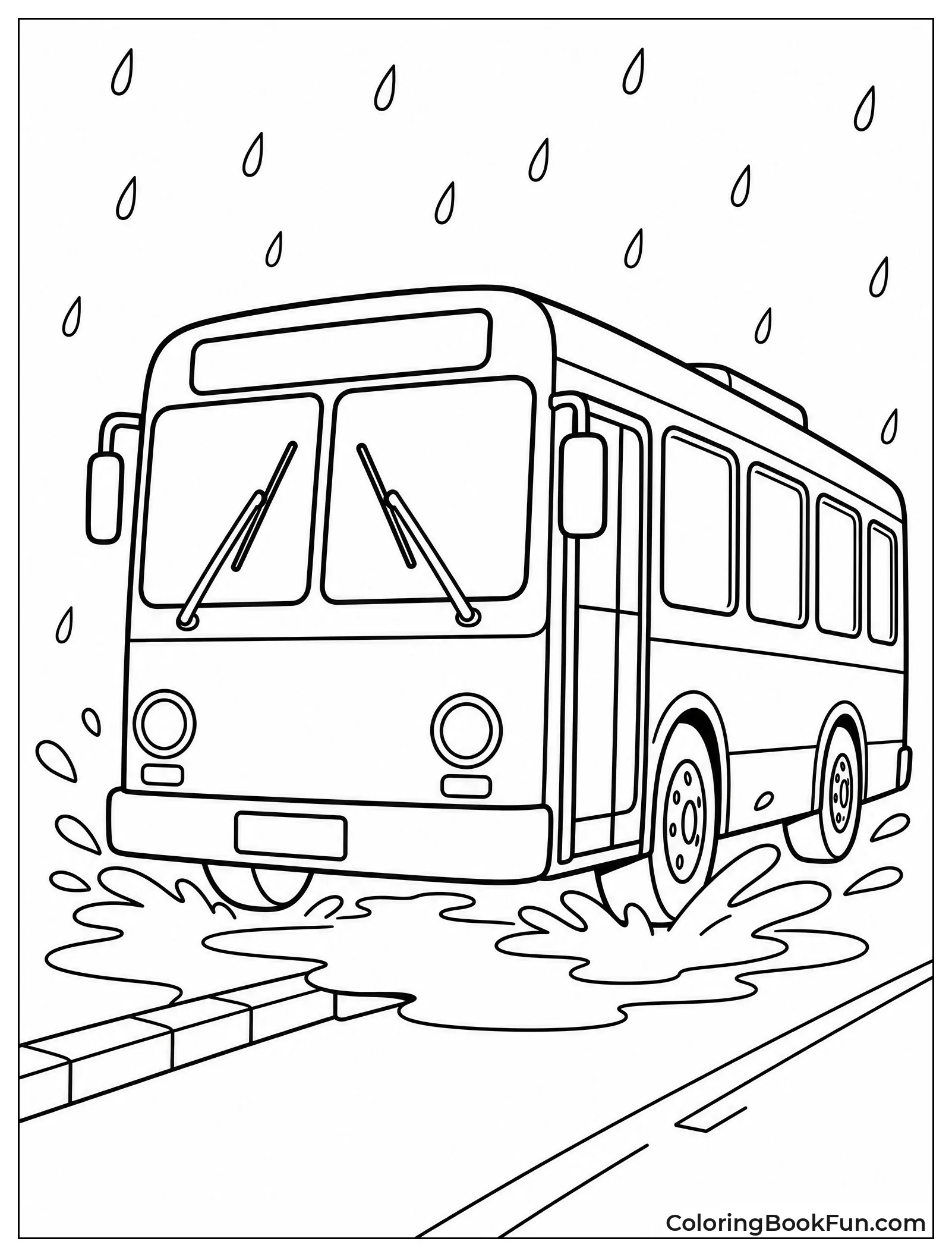 City Bus Splashes In Rain