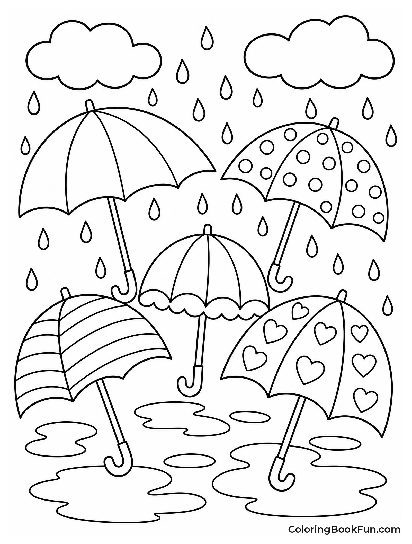 Many Colorful Umbrellas in Rain