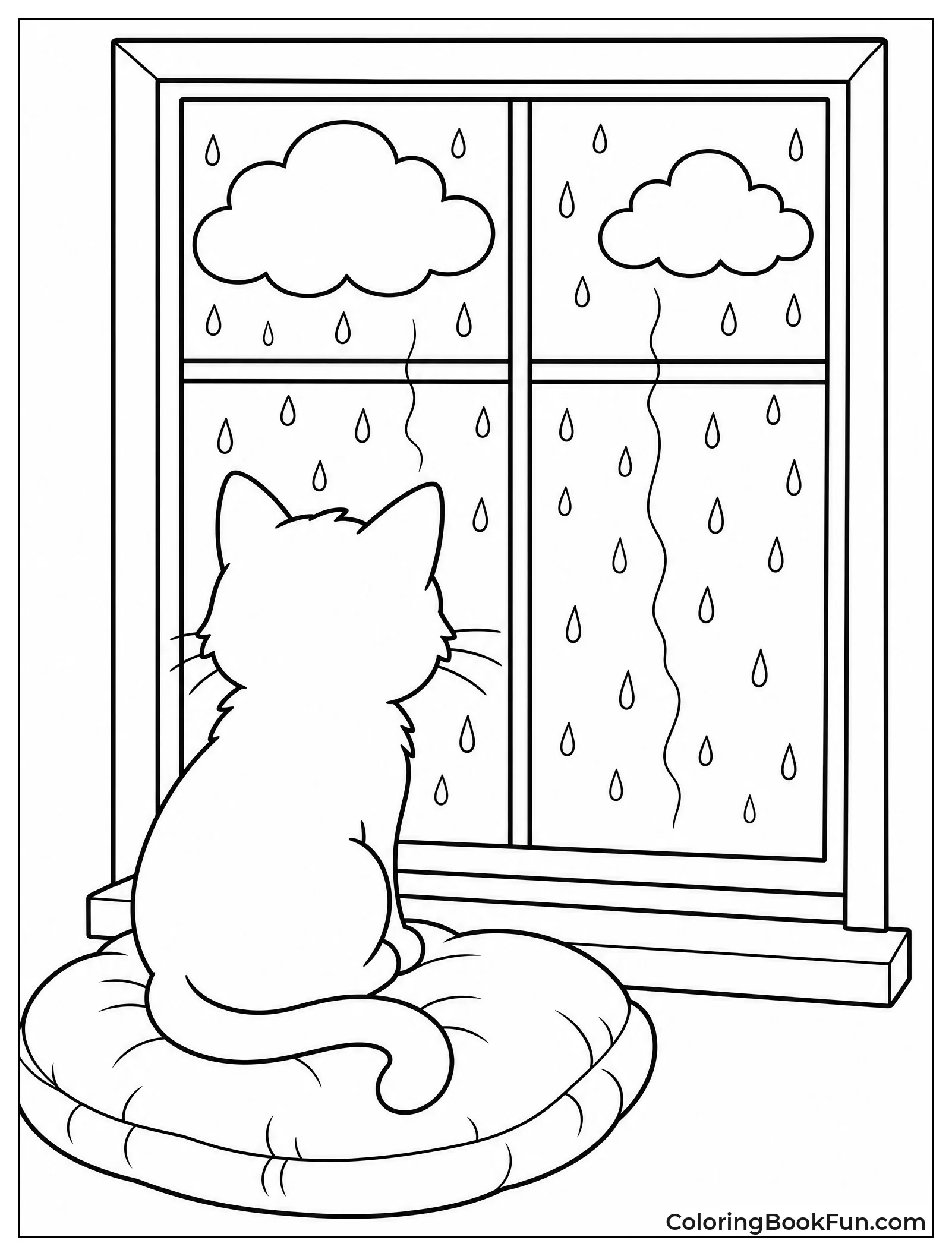 Cat Watches Rain on Window