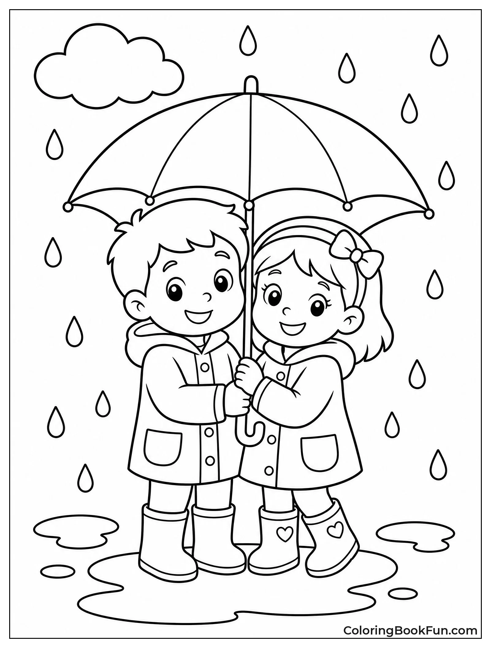Two Kids Share Large Umbrella