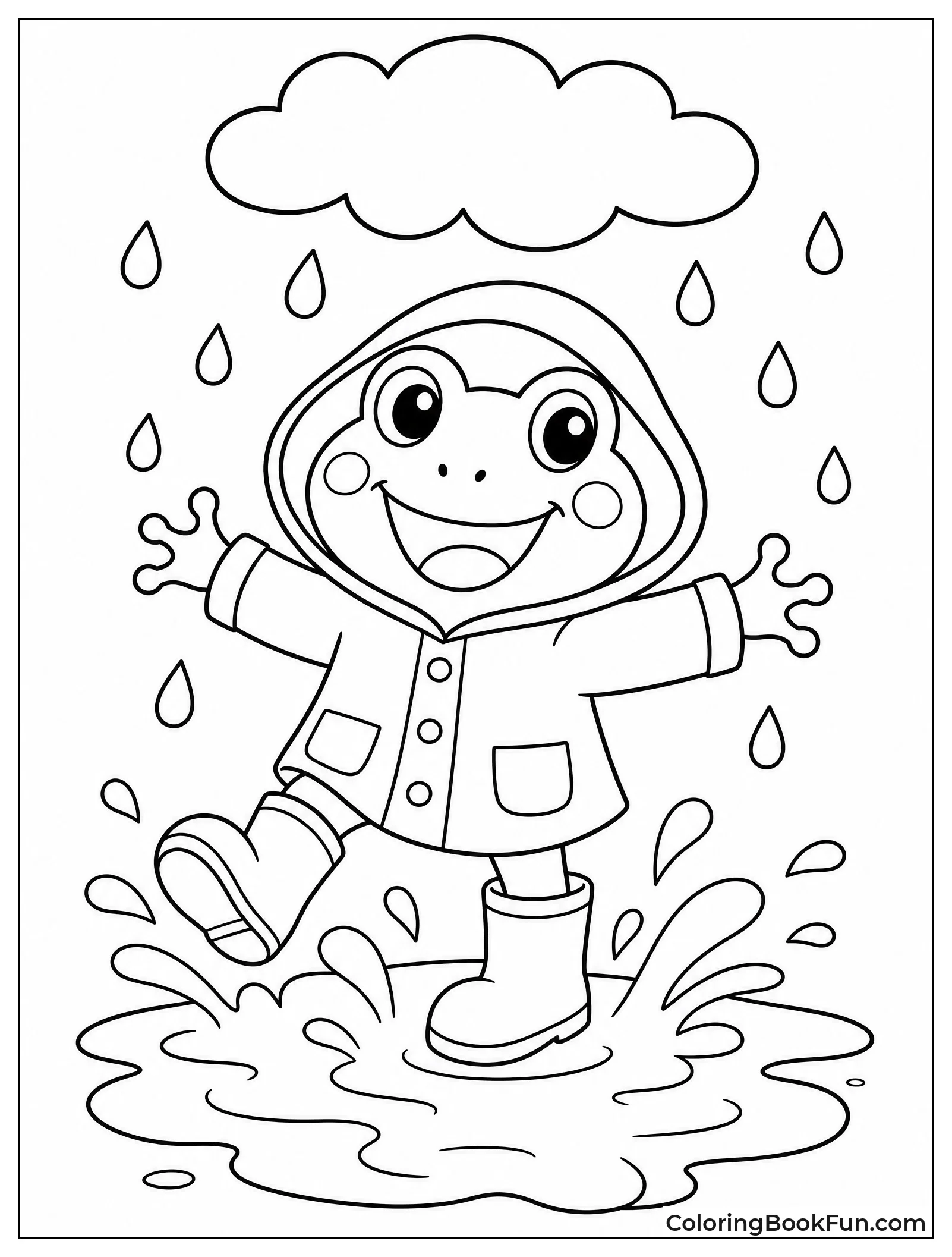 Frog Splashes in Puddle Wearing Raincoat
