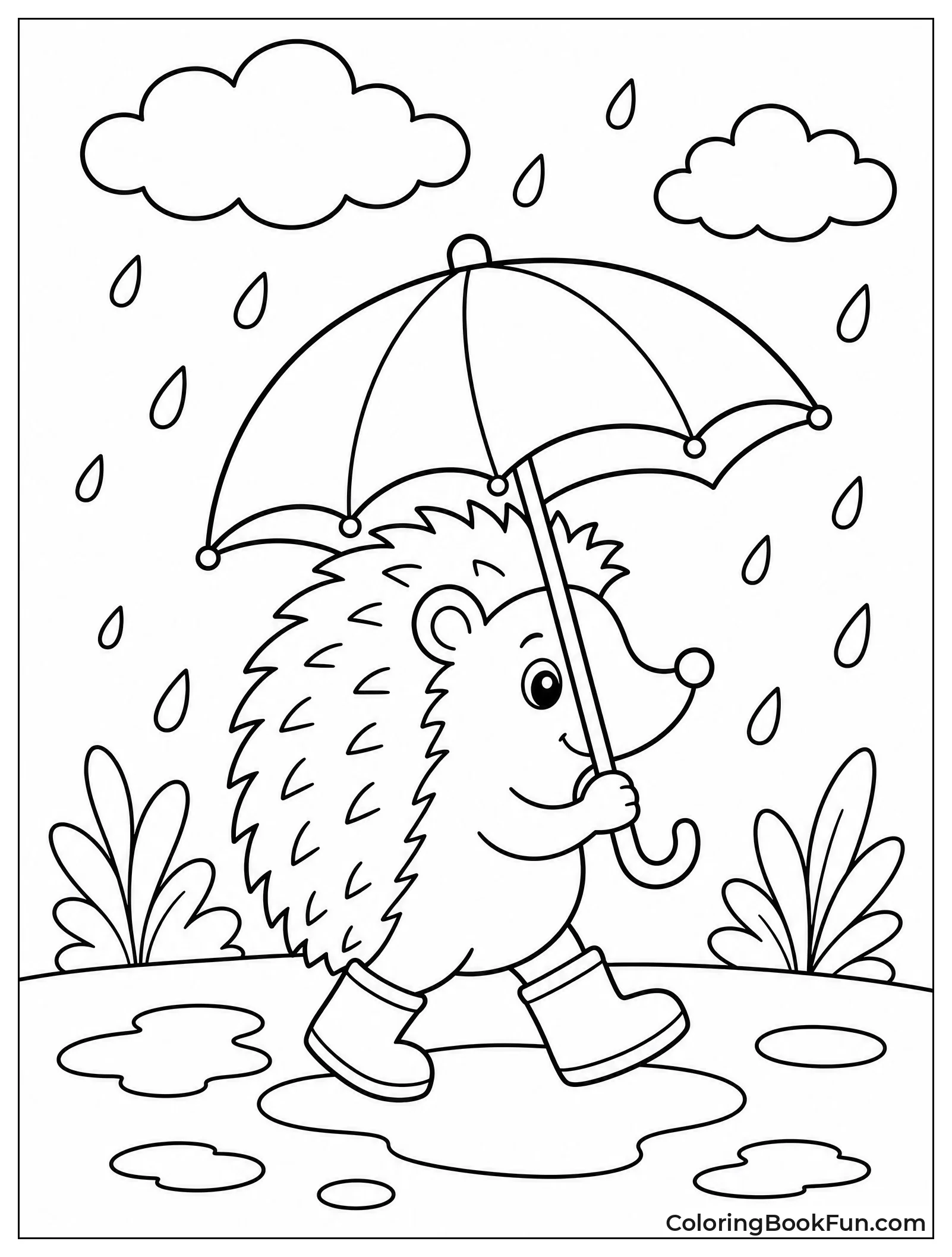Hedgehog Walks Under Tiny Umbrella