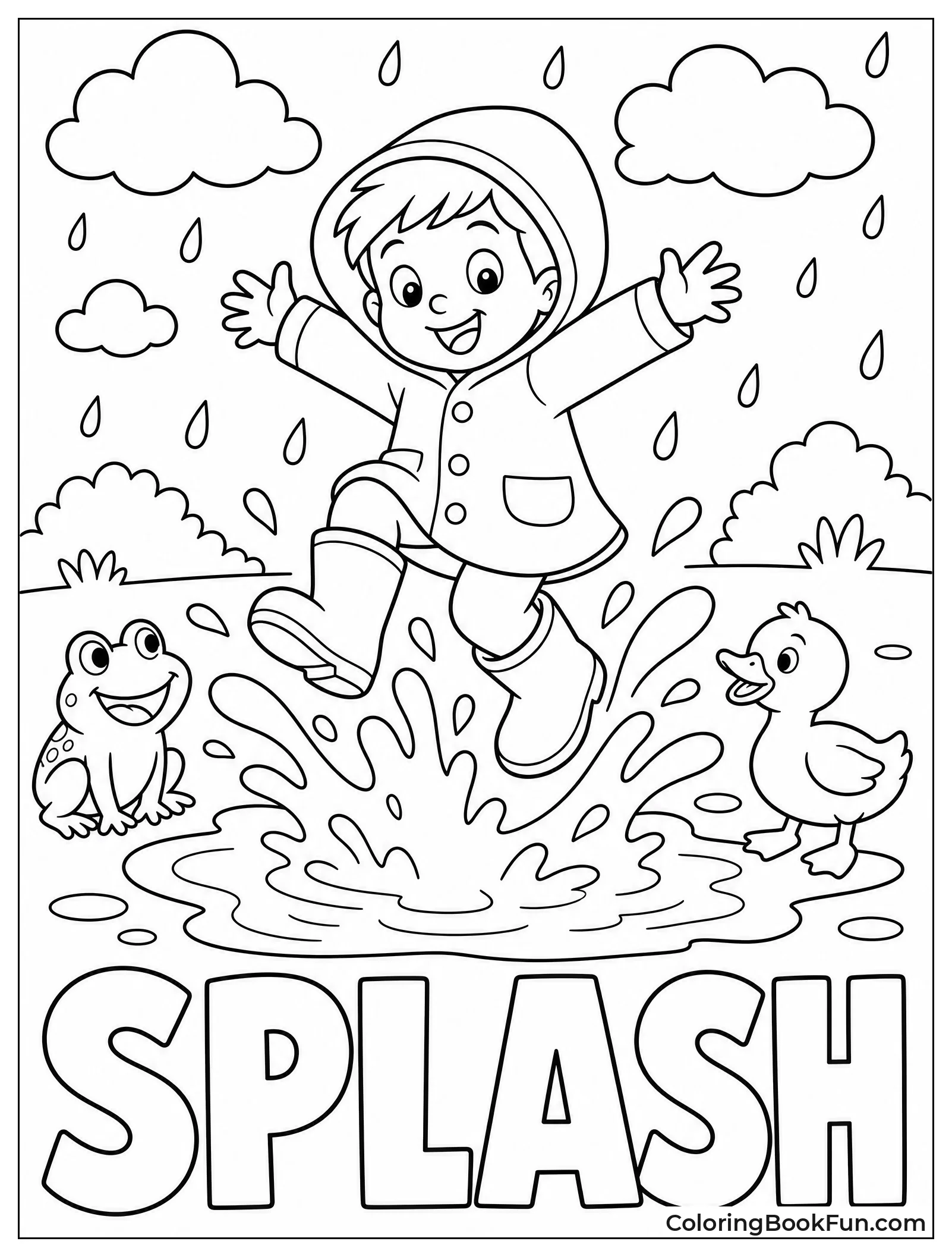 Kid Splashes in Big Puddle