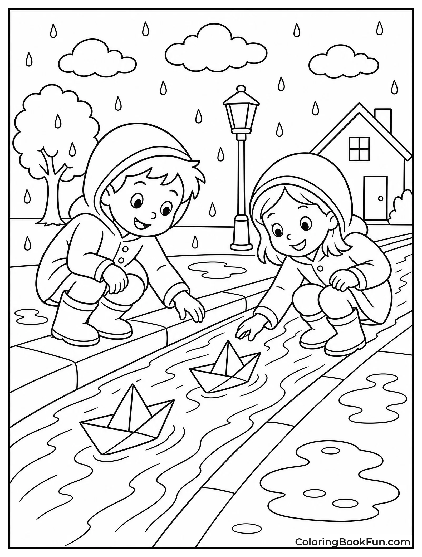 Kids Race Paper Boats Down Gutter