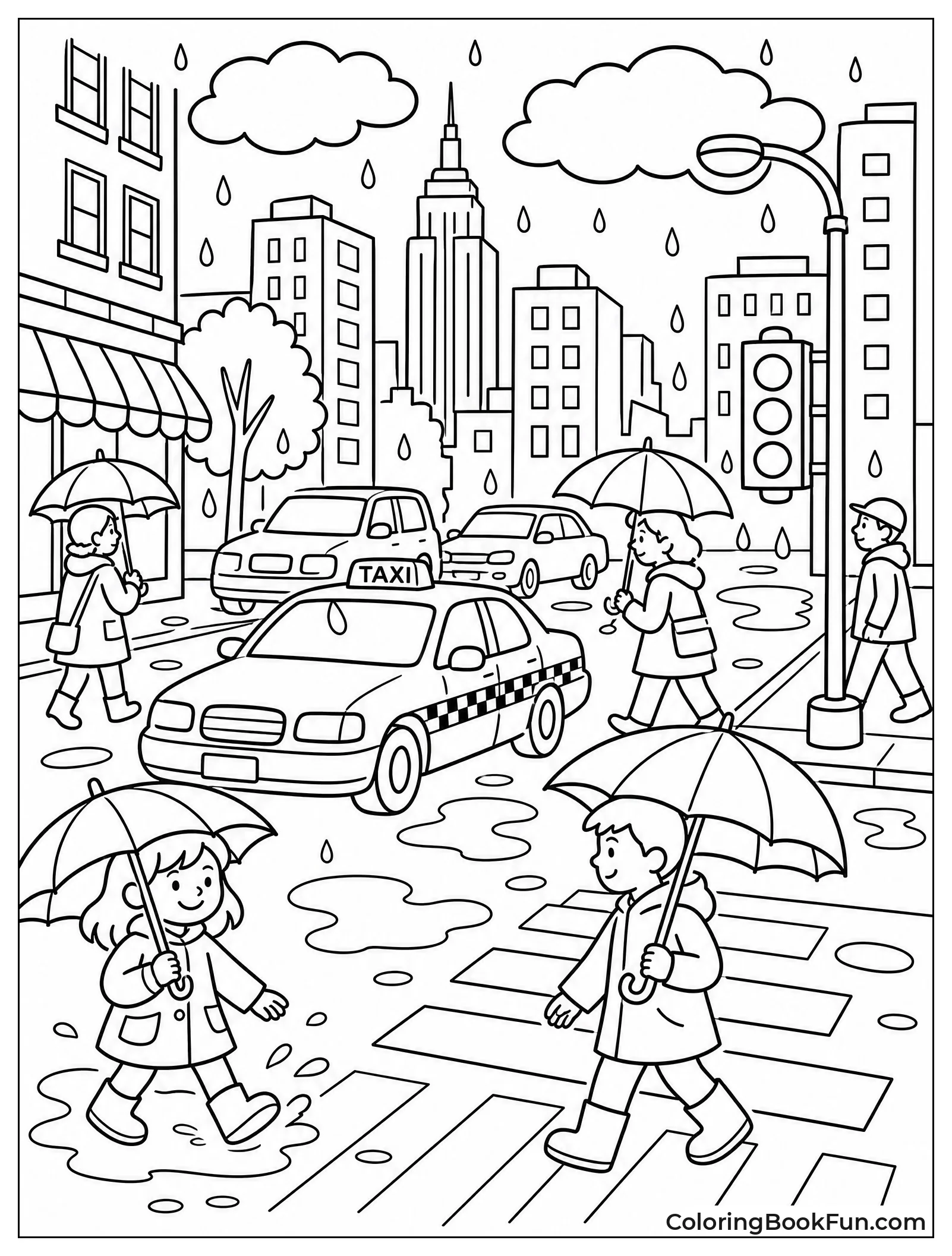 Busy City Street in Rain