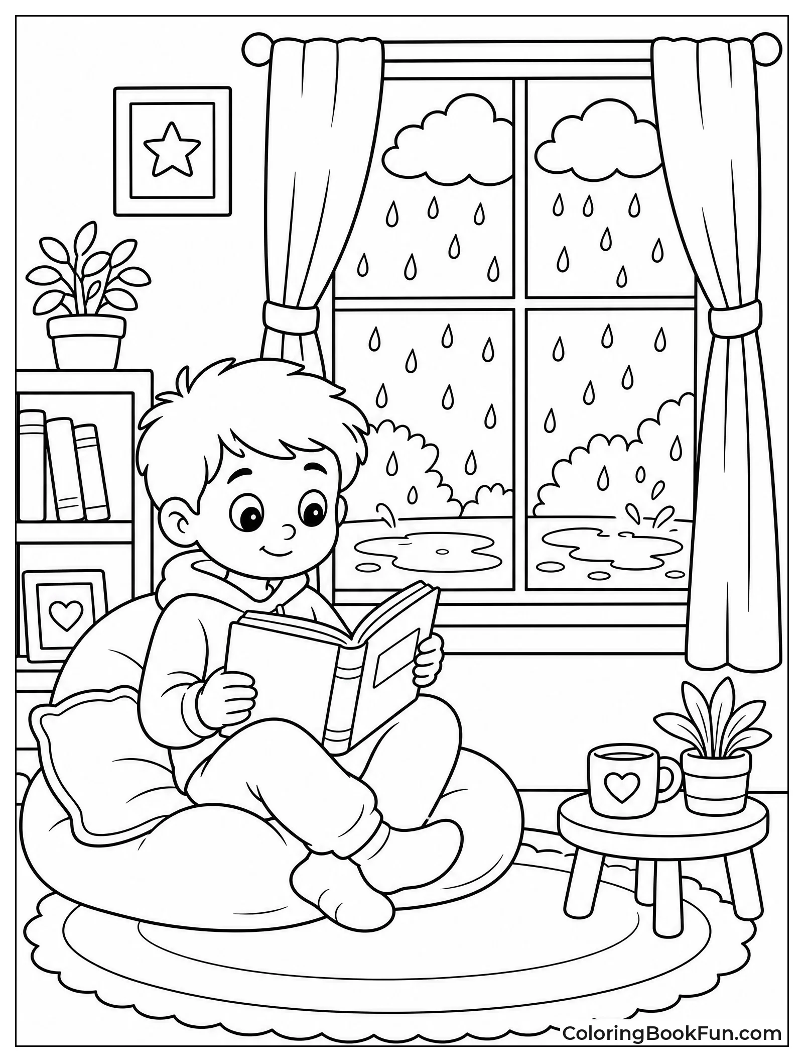 Child Reads Book by Window