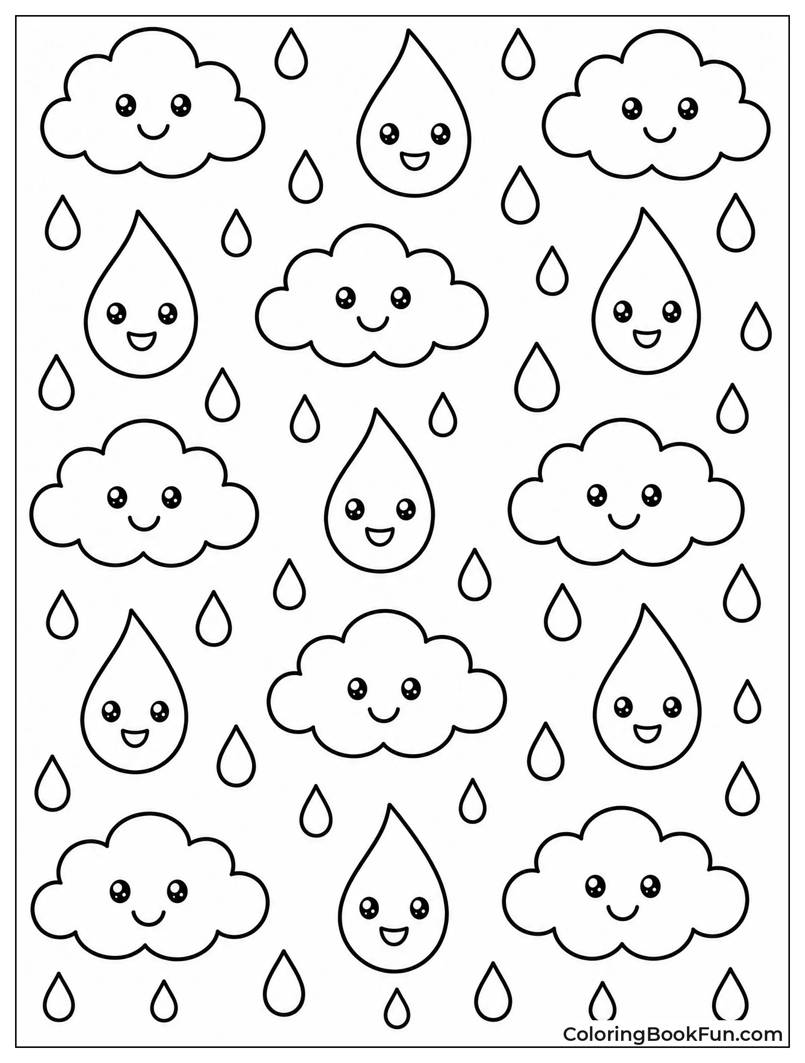 Pattern of Smiling Raindrops and Clouds