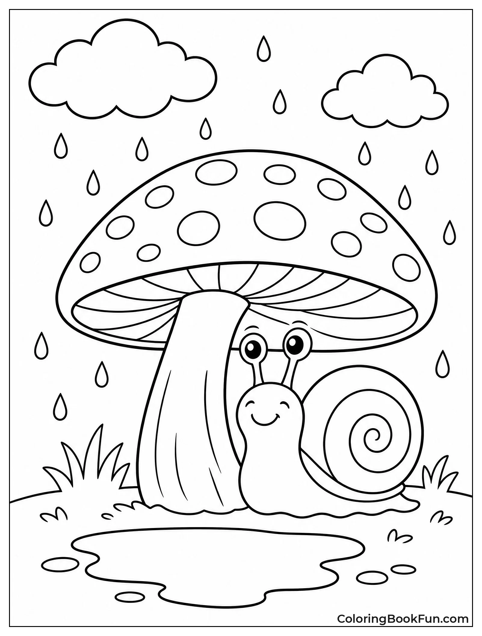 Snail Hides Under Mushroom Umbrella