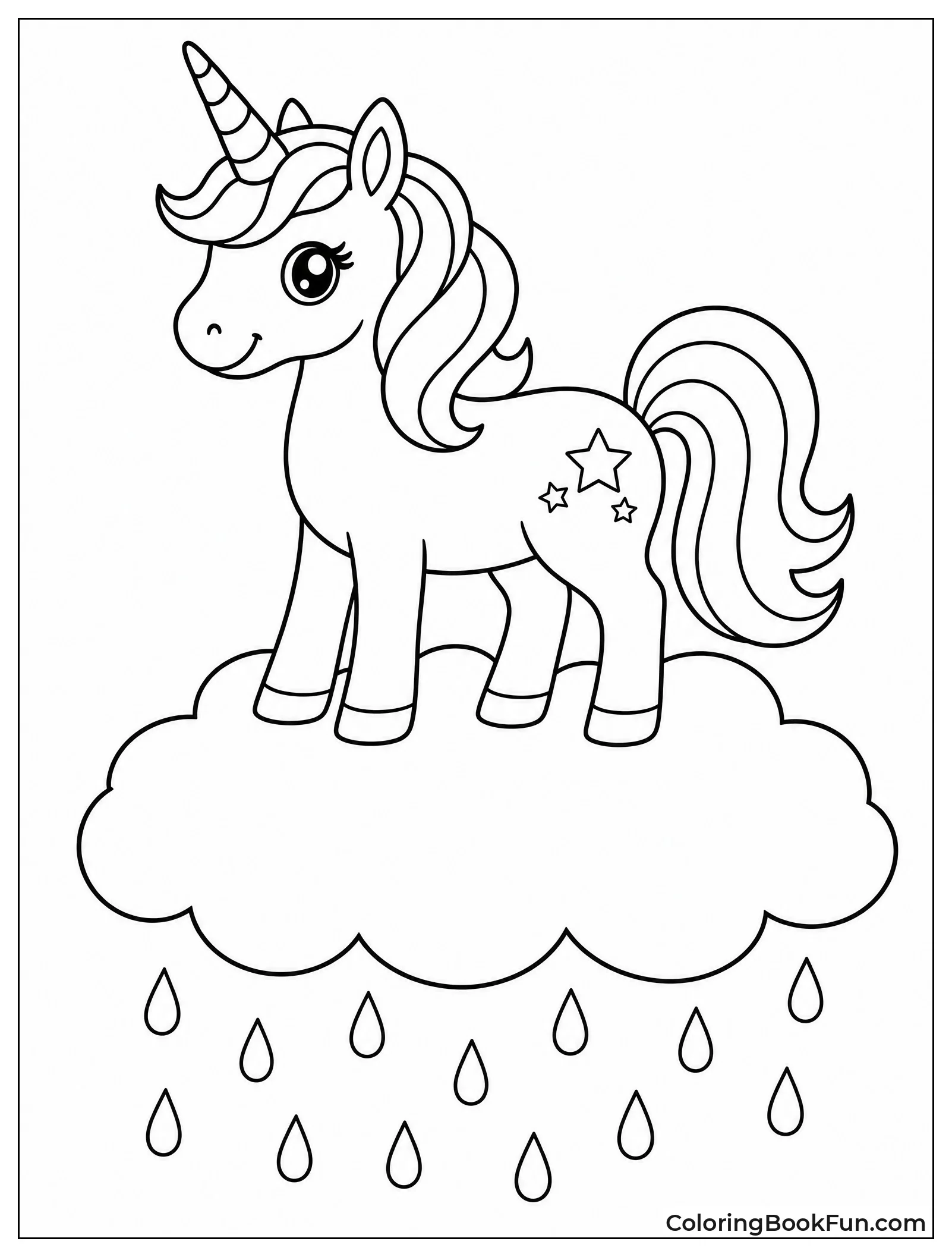 Unicorn Stands on Fluffy Raincloud