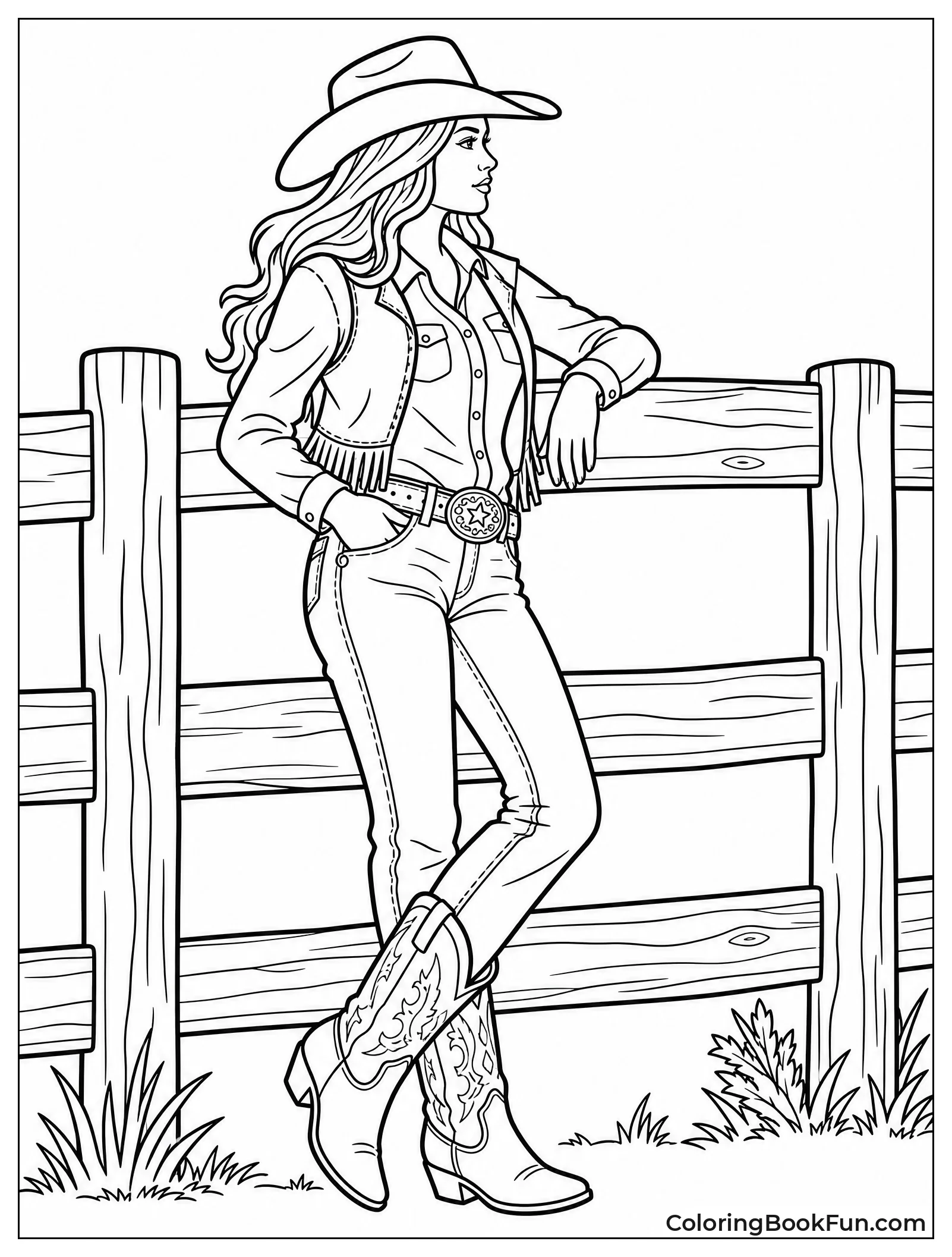 Realistic Cowgirl Leaning on Fence