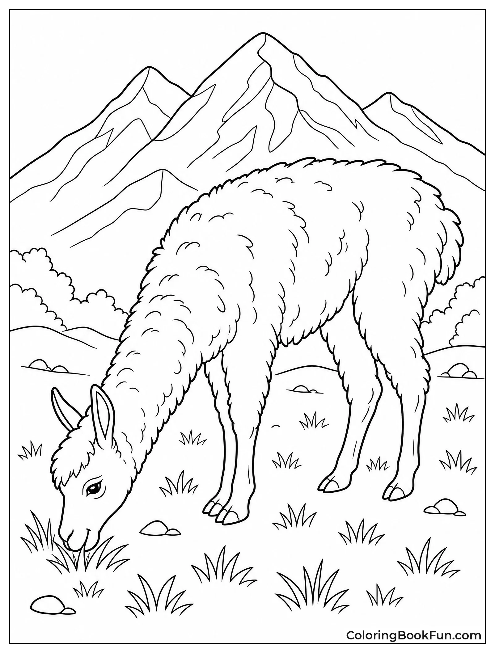 Realistic Llama Grazing on Grass