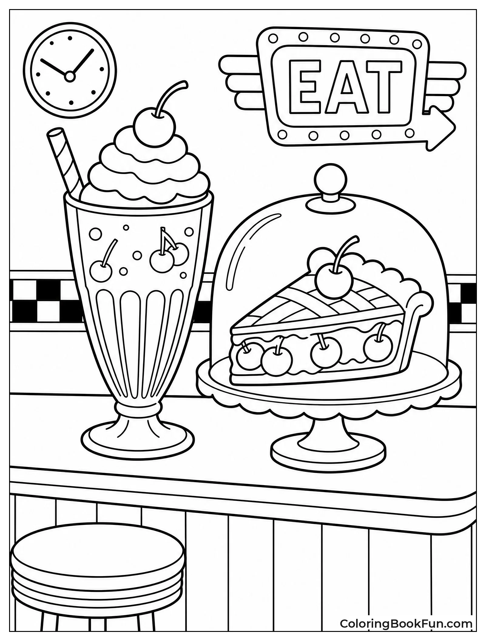 Retro Diner with Cherry Milkshake