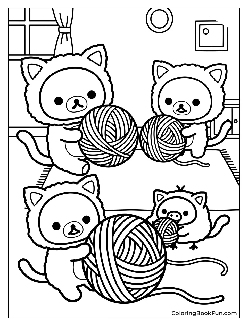 Playing with Yarn in Cat Costumes