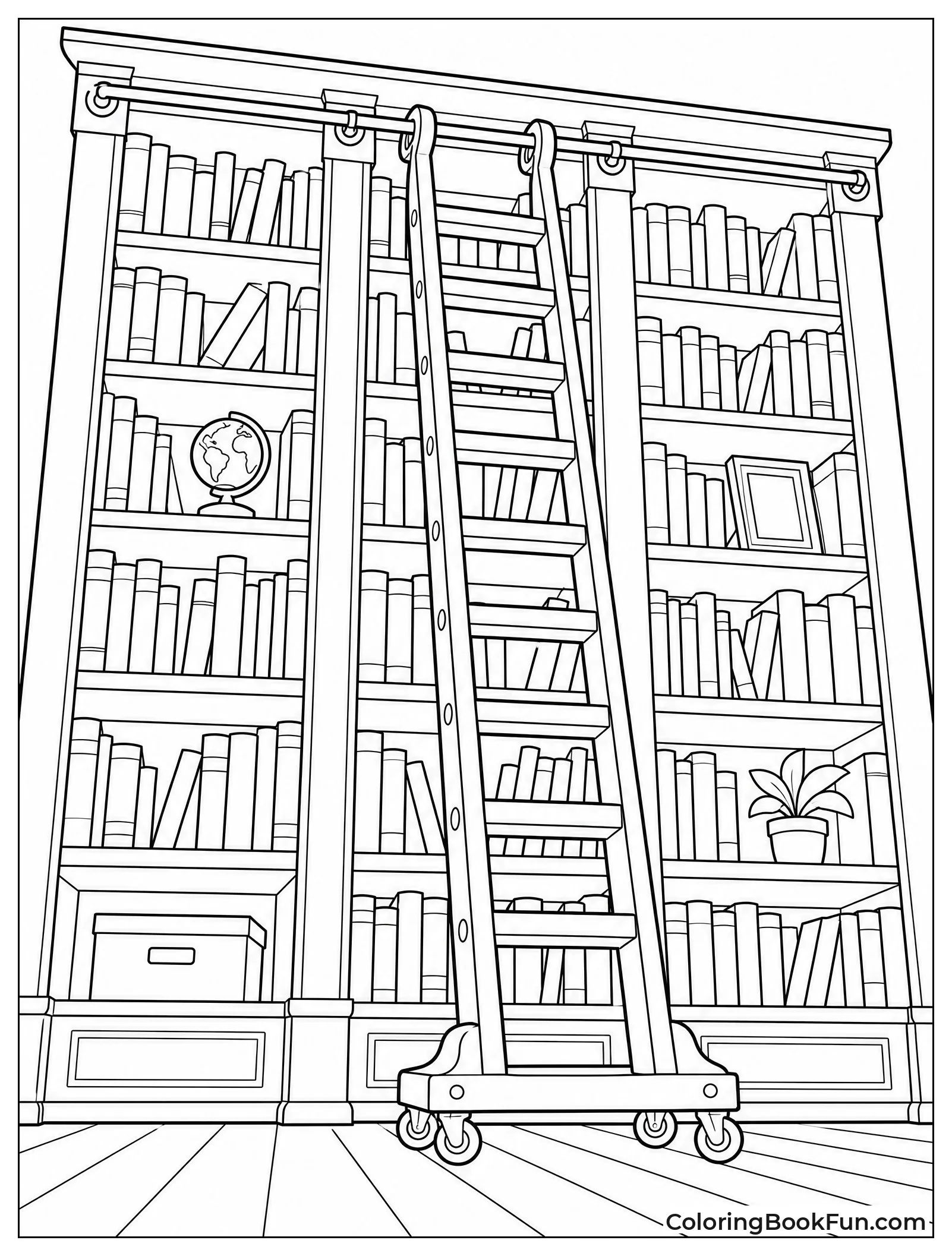Tall Rolling Ladder in Library