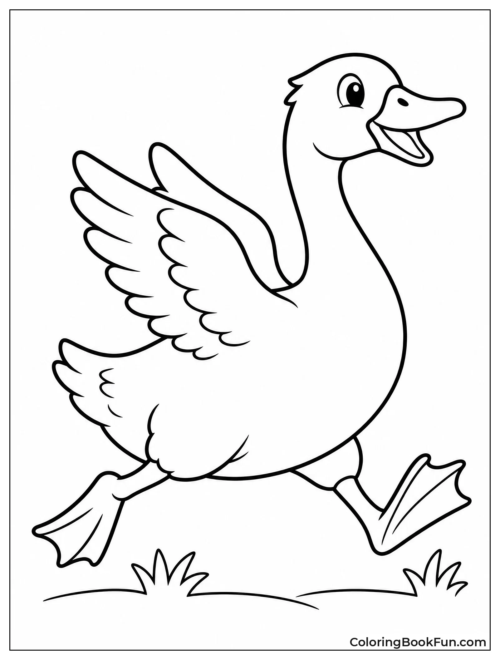 Energetic Goose Running on Grass