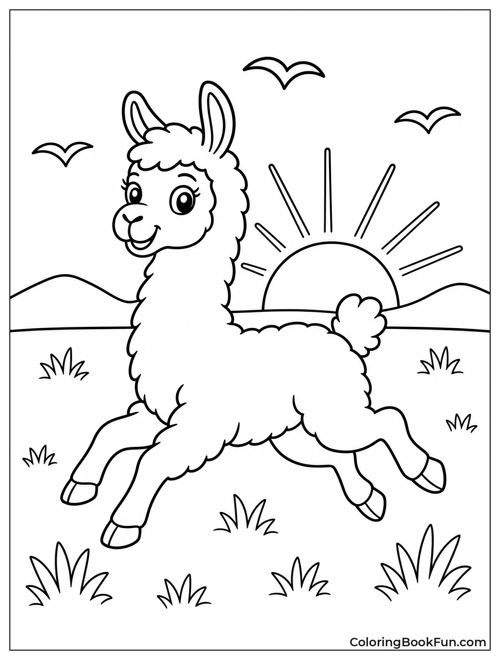 Silhouette of Running Llama at Sunset