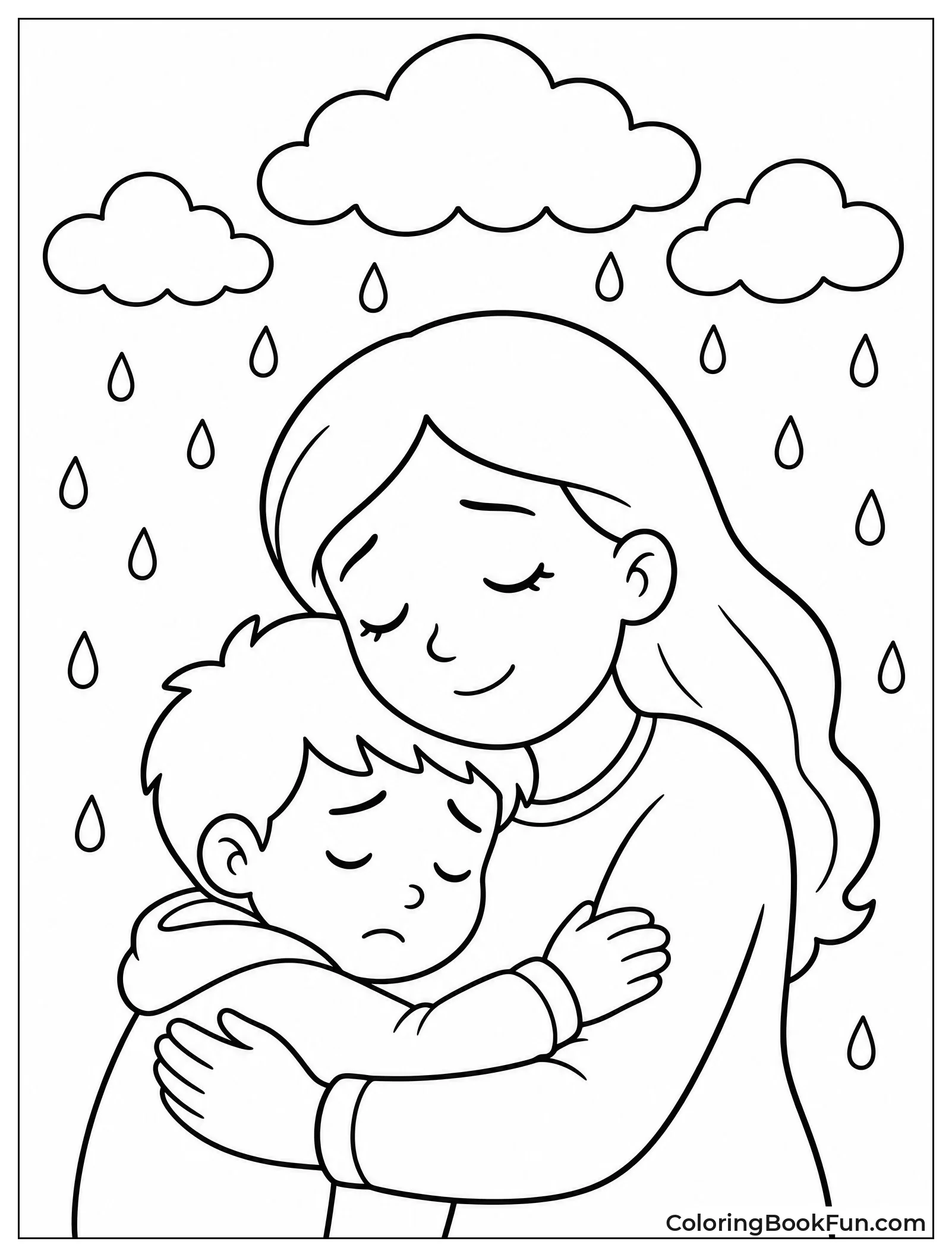 Friends Hugging in Rain