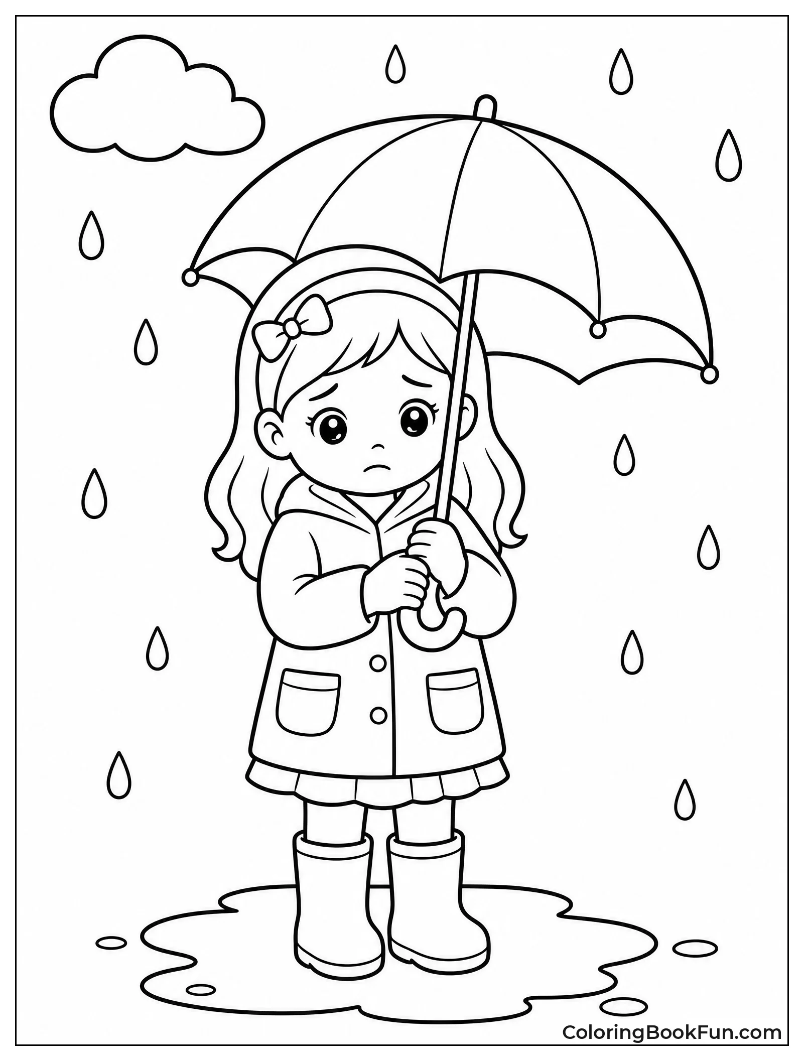 Girl with Umbrella in Rain