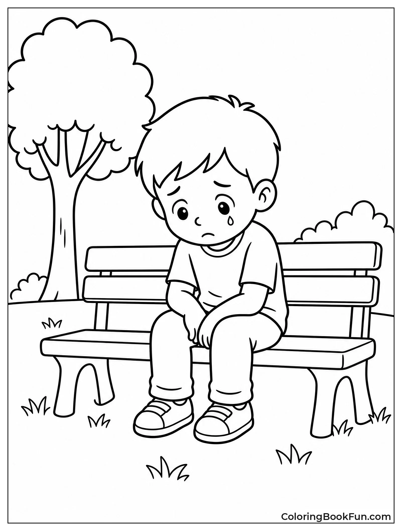 Child Sitting Alone on Bench