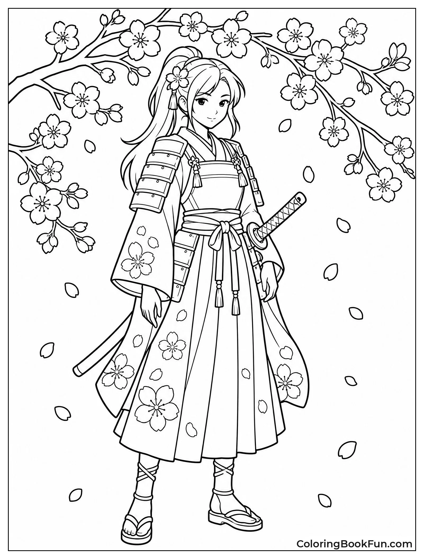 Samurai Standing Under Blossoms