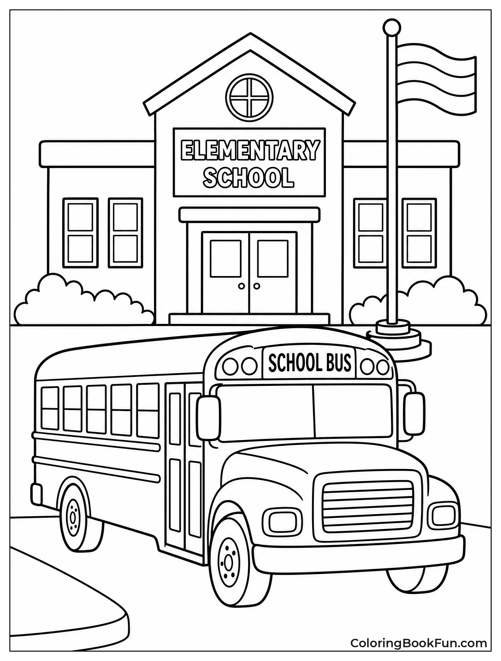 School Bus At Elementary School