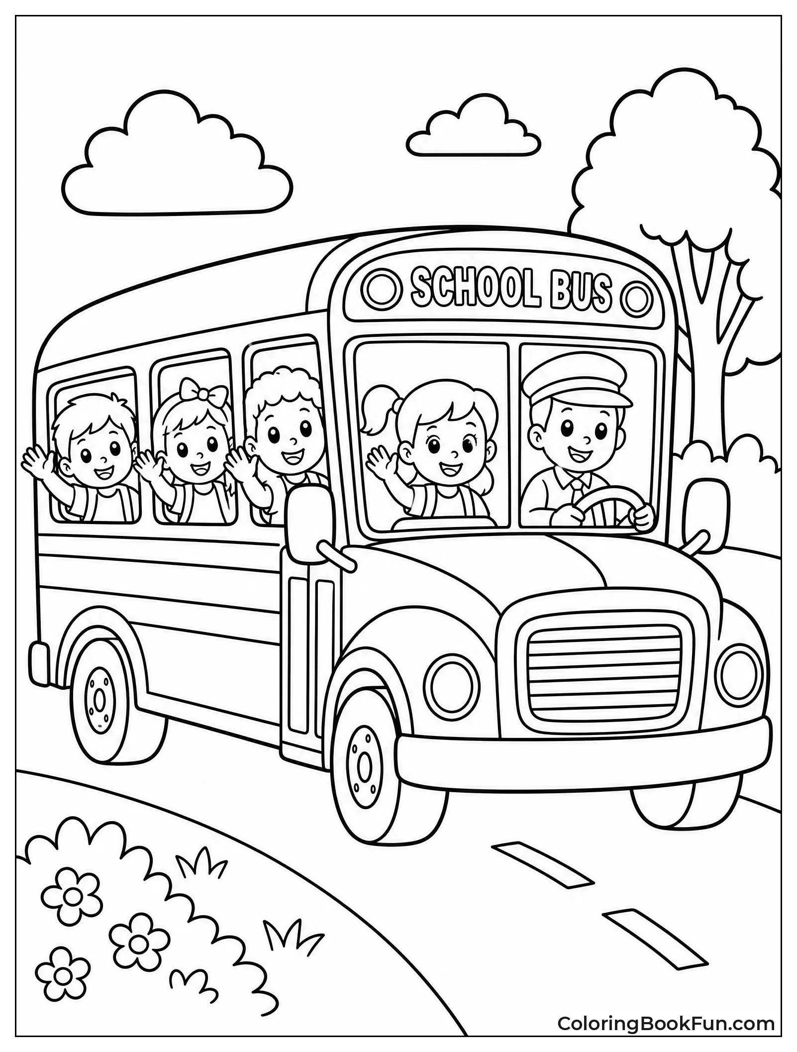 School Bus Full Of Happy Kids
