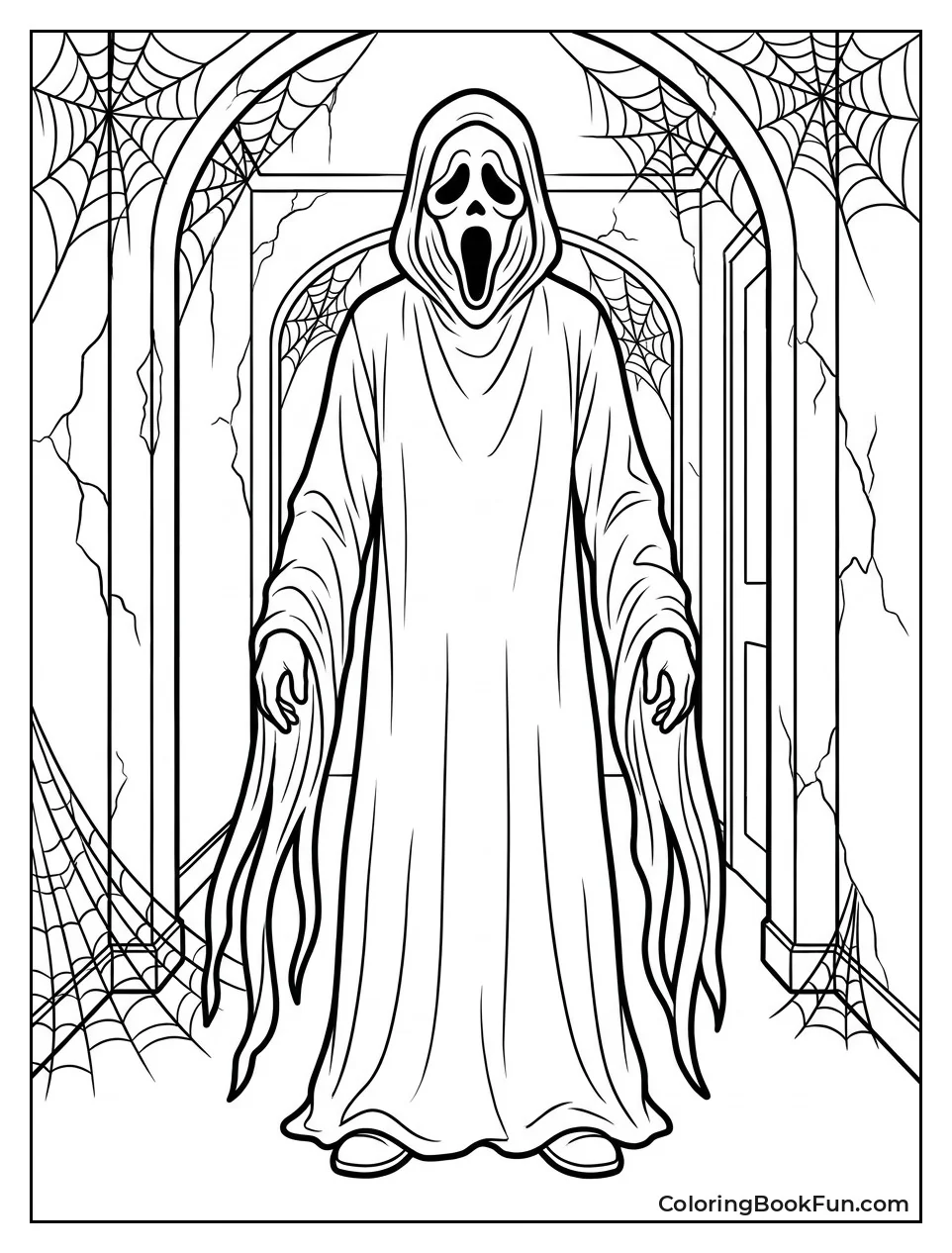 Tall Ghostface in Spooky Hallway
