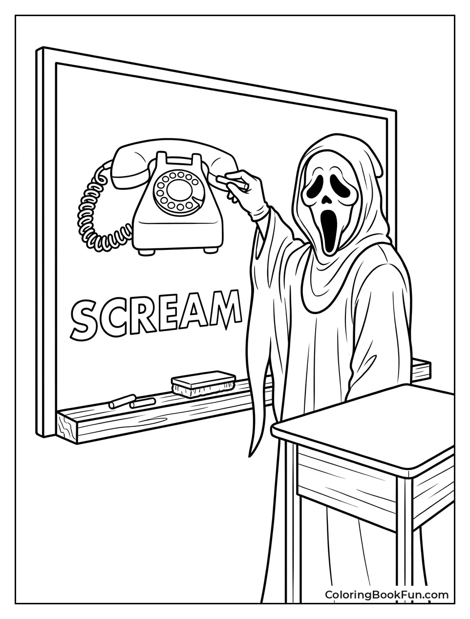 Ghostface Drawing Phone on Chalkboard