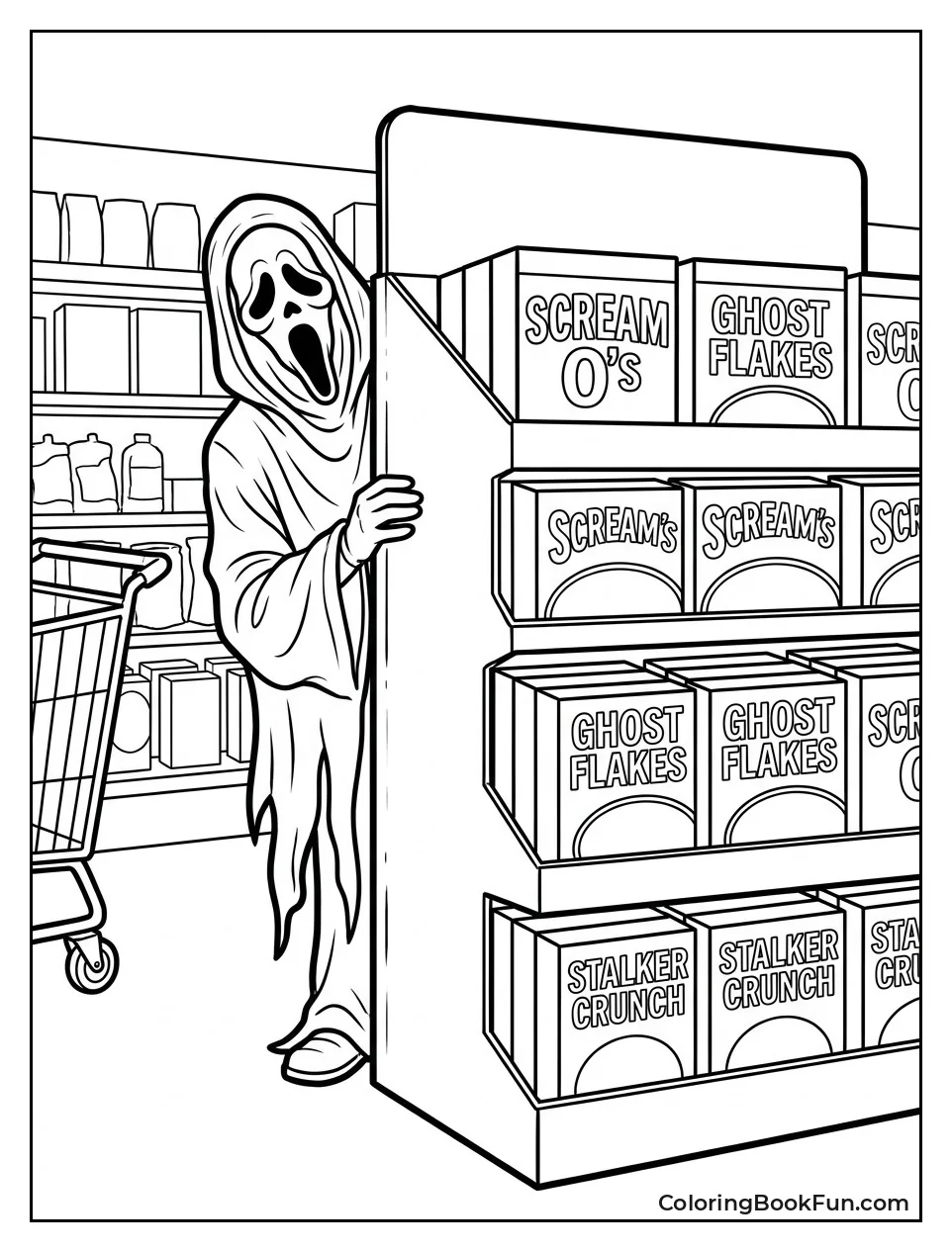 Ghostface Peeking Behind Cereal Boxes